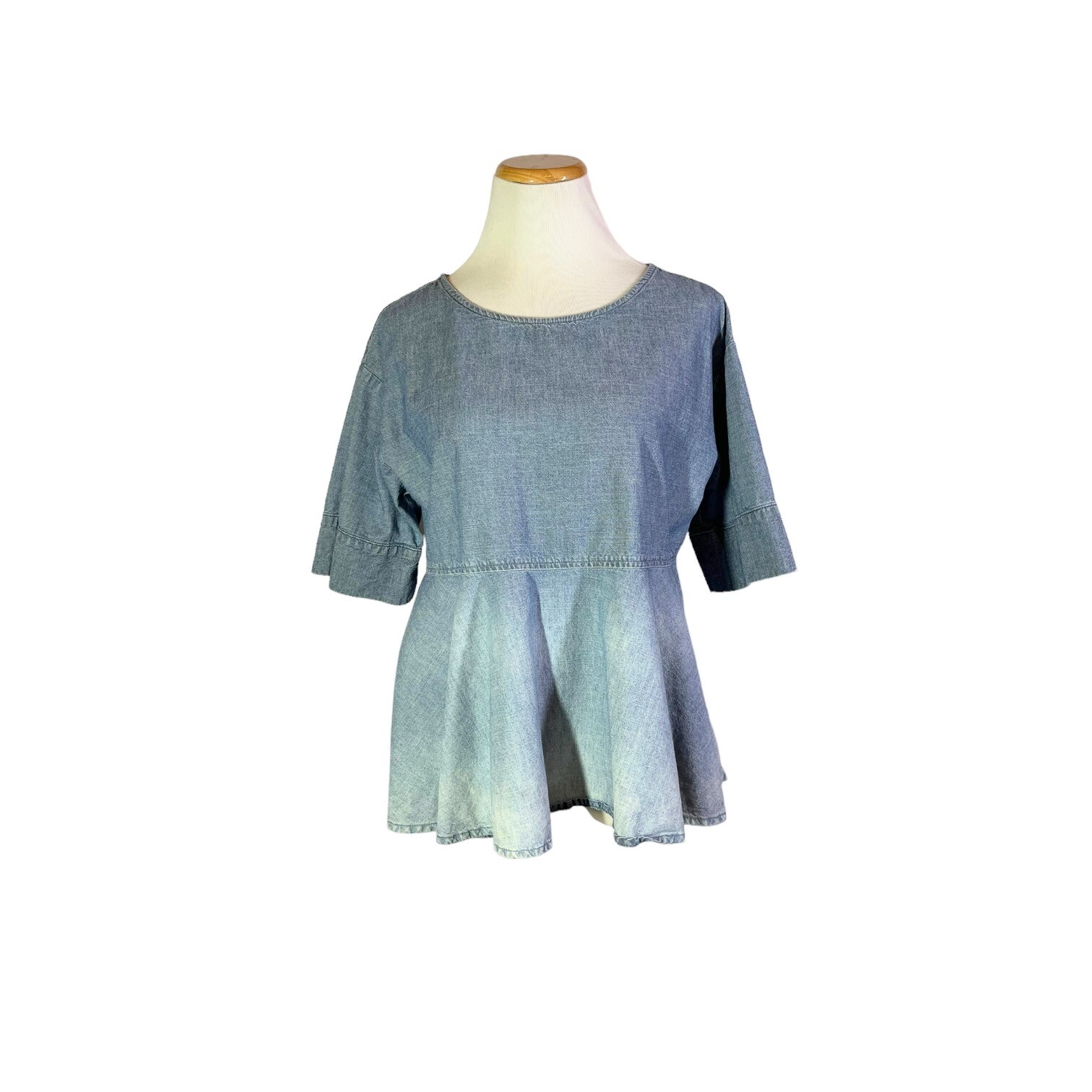 AG Adriano Goldschmied Size M Ombre Chambray Denim Top Peplum