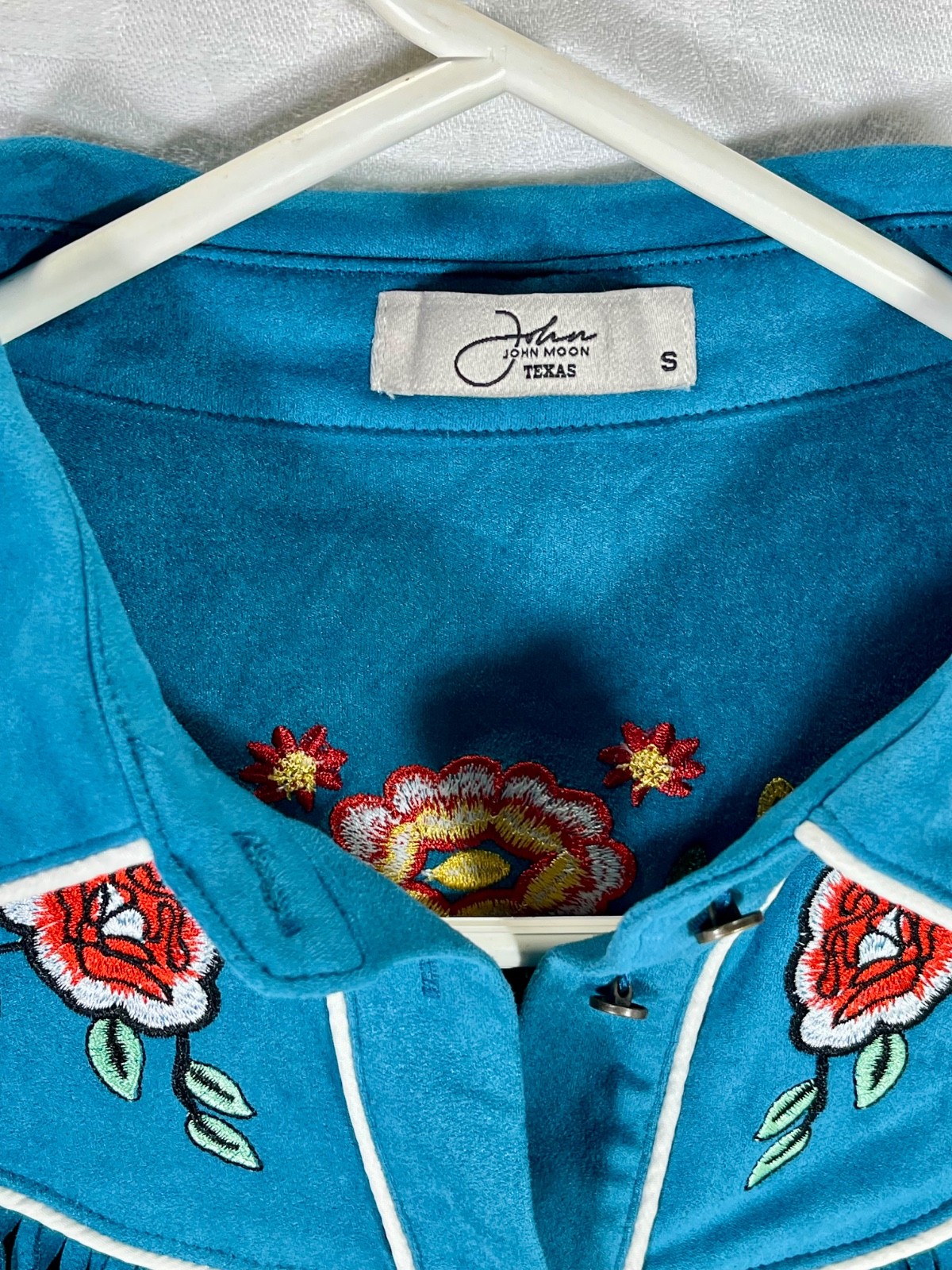 Women’s John Moon Texas Western Fringe Embroidered Roses Western Shirt S