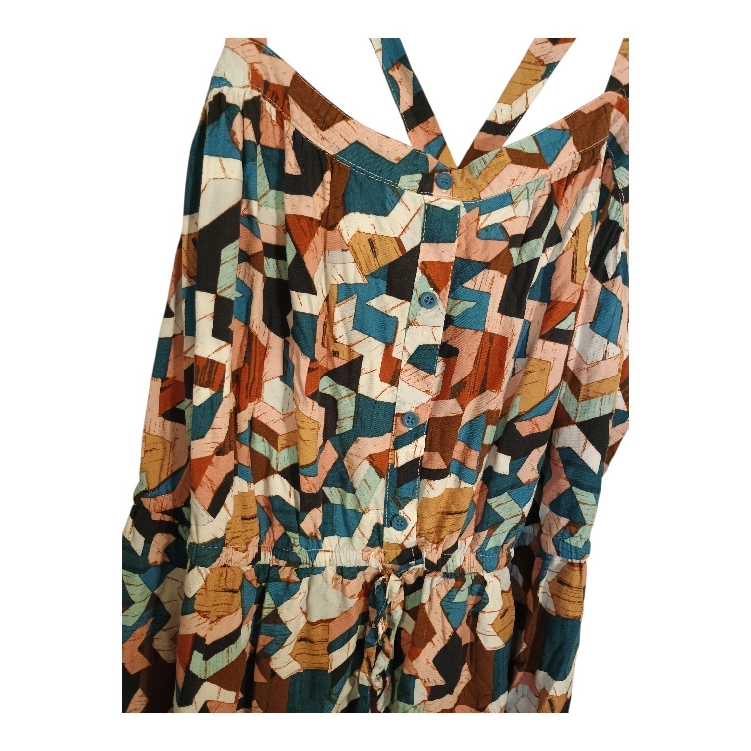 Lane Bryant Geo Print Peplum Cross Strap Back Tank Faux Button Front Plus Siz 28