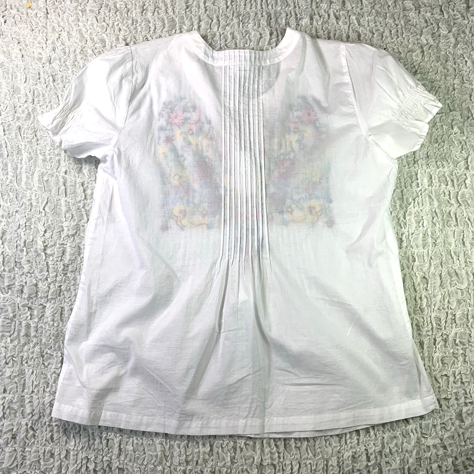 Embroidered Peasant Tunic Top Womens L Dressbarn White All Cotton Pleated Floral