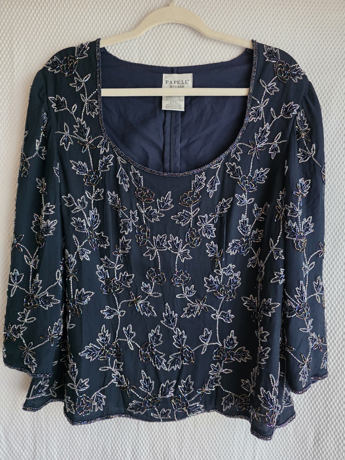 VTG Papell Studio Silk Beaded Sequin Top Blouse Plus Size 1X Evening Holiday
