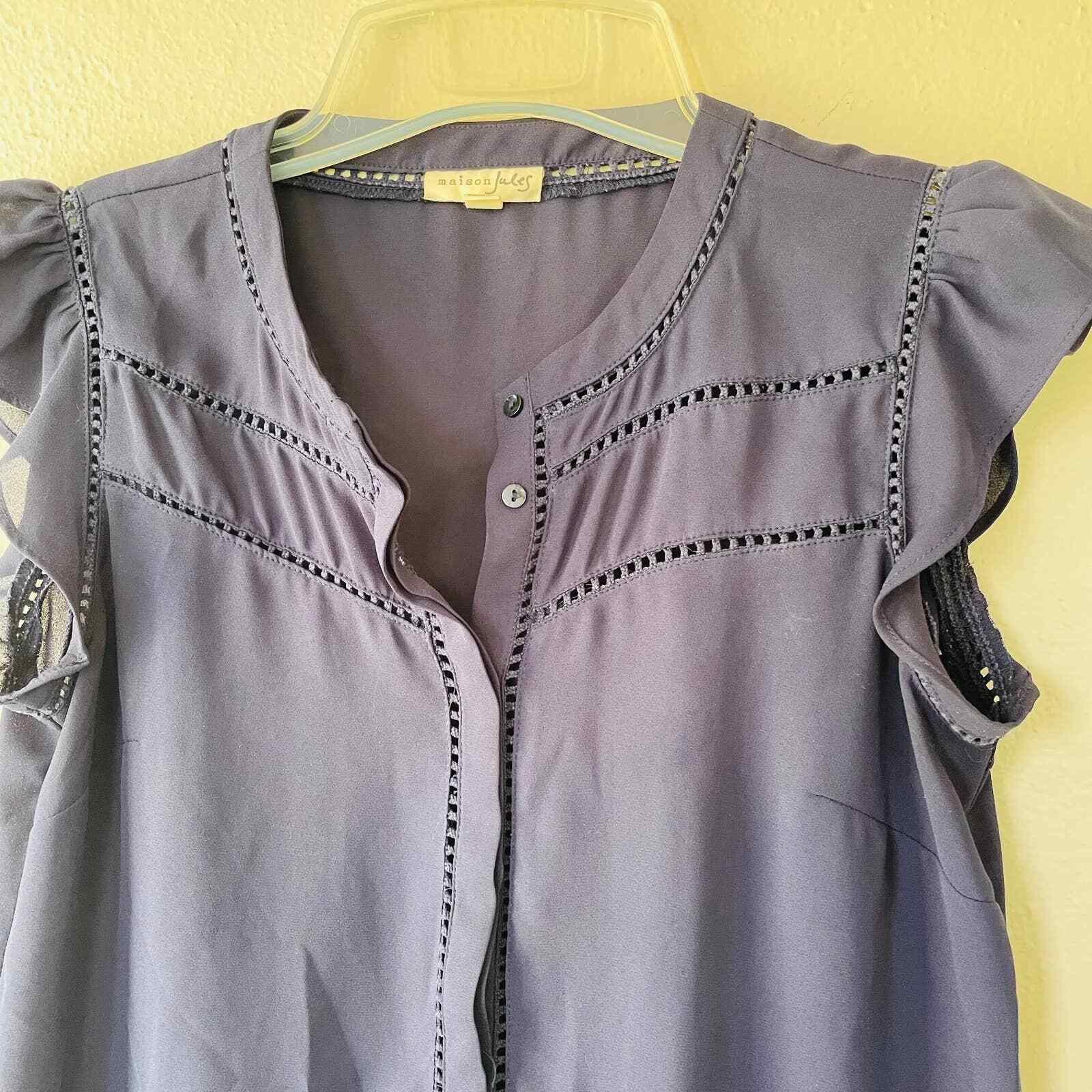 Maison Jules Navy Blue cutout ruffles blouse Size S