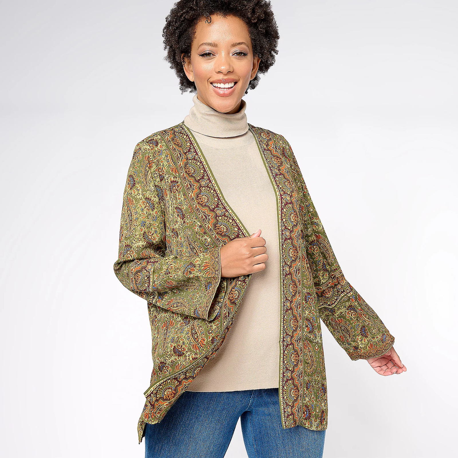 Belle Boho by Kim Gravel Size SMALL Paisley Border Flowy Topper LODEN A609939