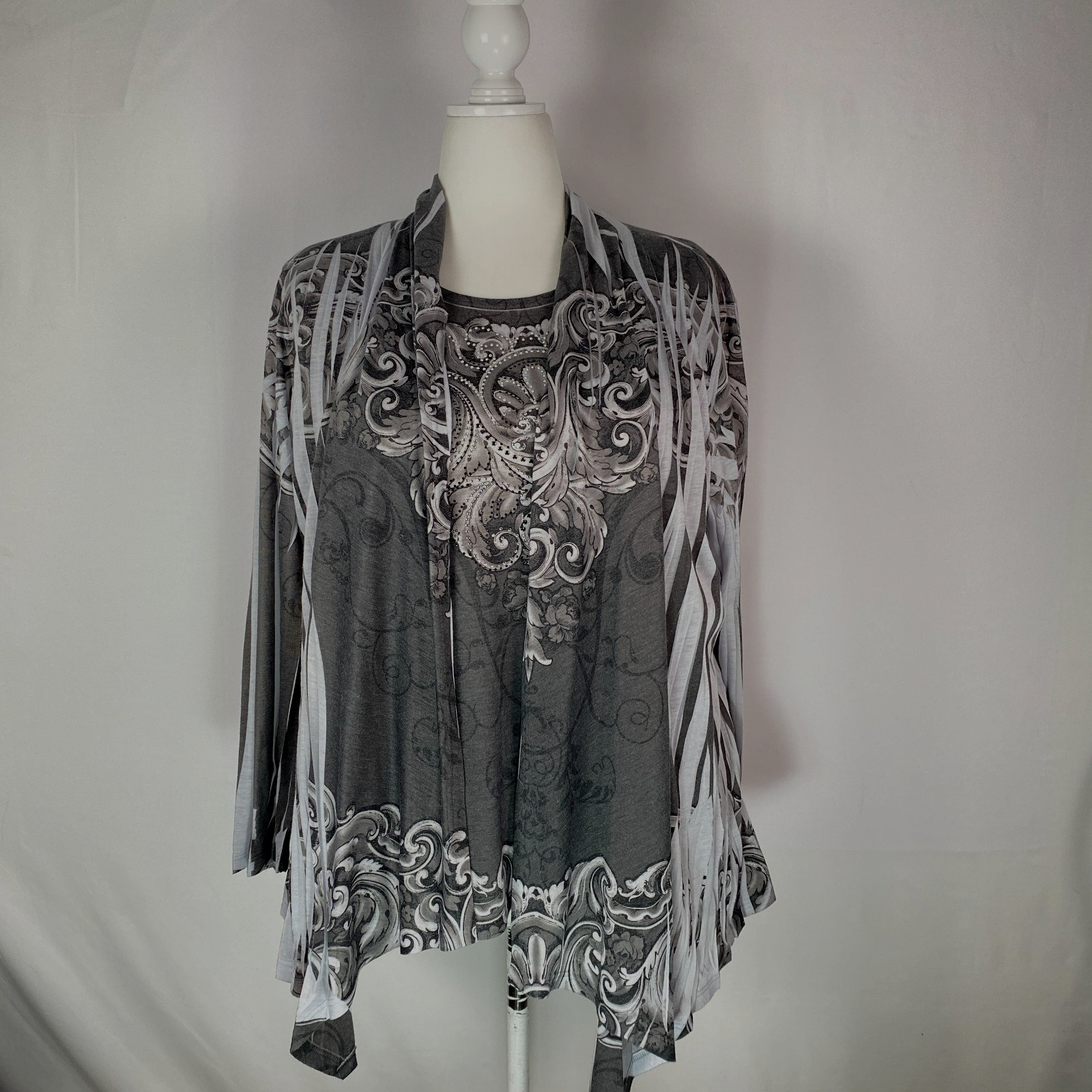 Jess & Jane 2 pc Tank Top & Cardigan Gray Pleated Sequin Sz XL Twee Festival