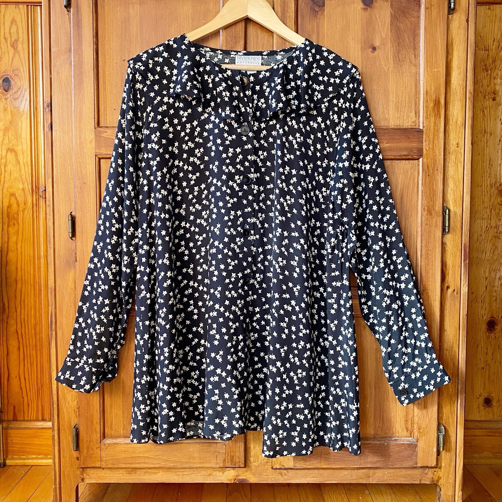 Vintage Dividends Maternity Top Women’s Size 8 Floral 90s Tunic Button Up Ruffle