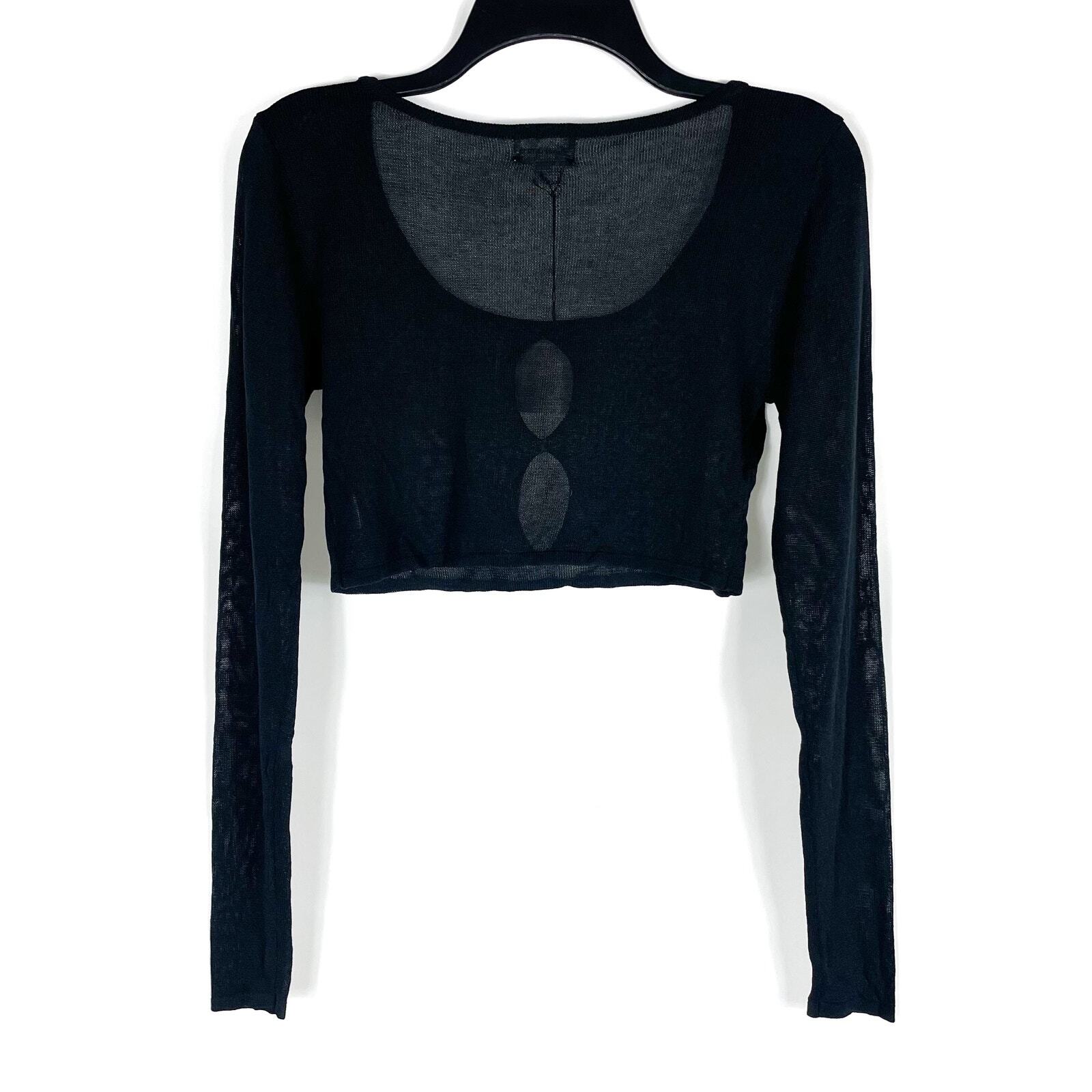 Superdown Jasmina Knit Top Black Crop Cut Out Long Sleeve Scoop Neck Sz S