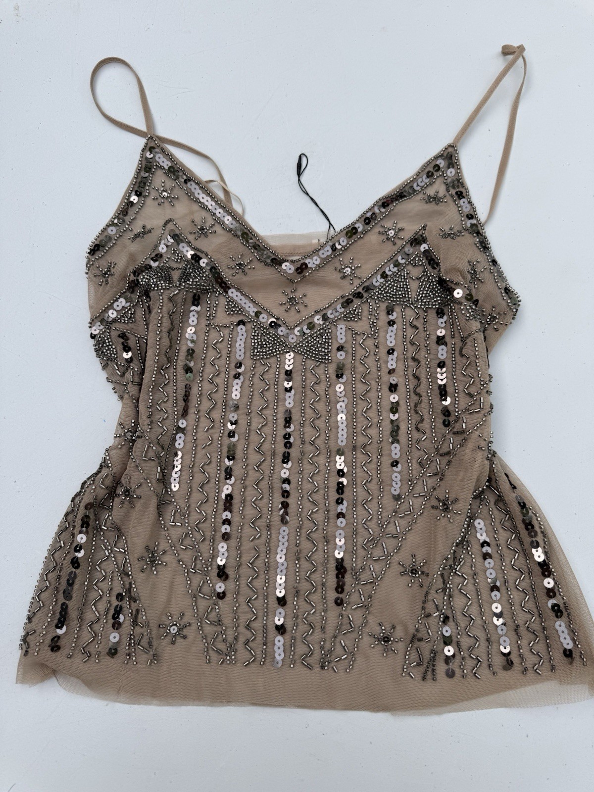 Zara Champagne Beaded Sequin Spaghetti Strap Cami