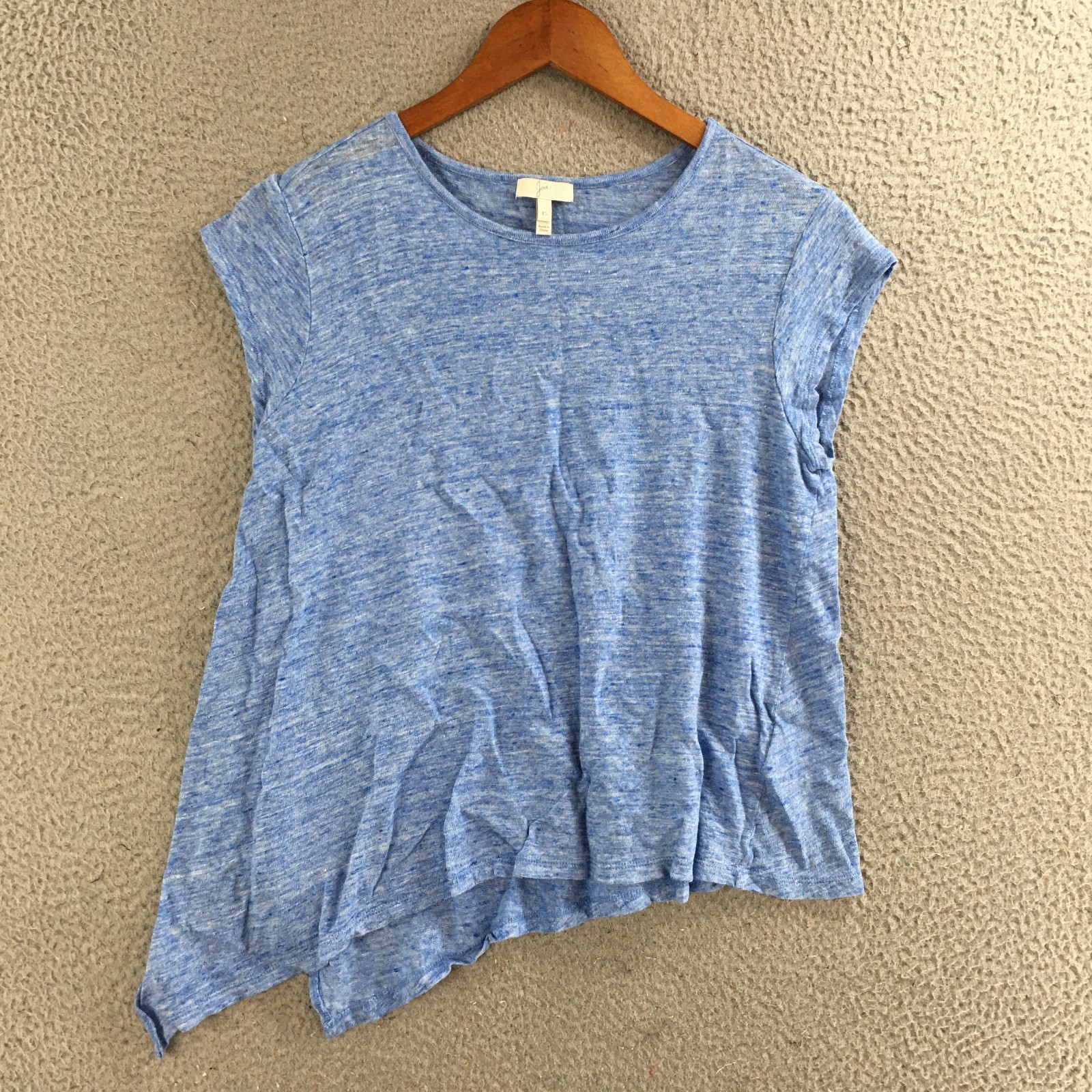 Joie Blousse Womens XS Asymmetrical Hem Short Sleeve Pure Linen Dry Clean Blue