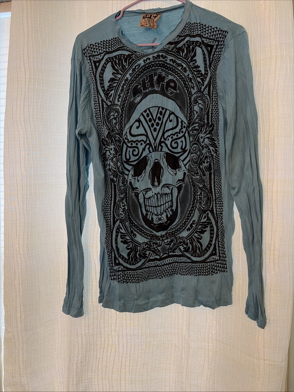 Sure Design Thailand Crinkle Cotton Skull Long Sleeve Boho Rare Small