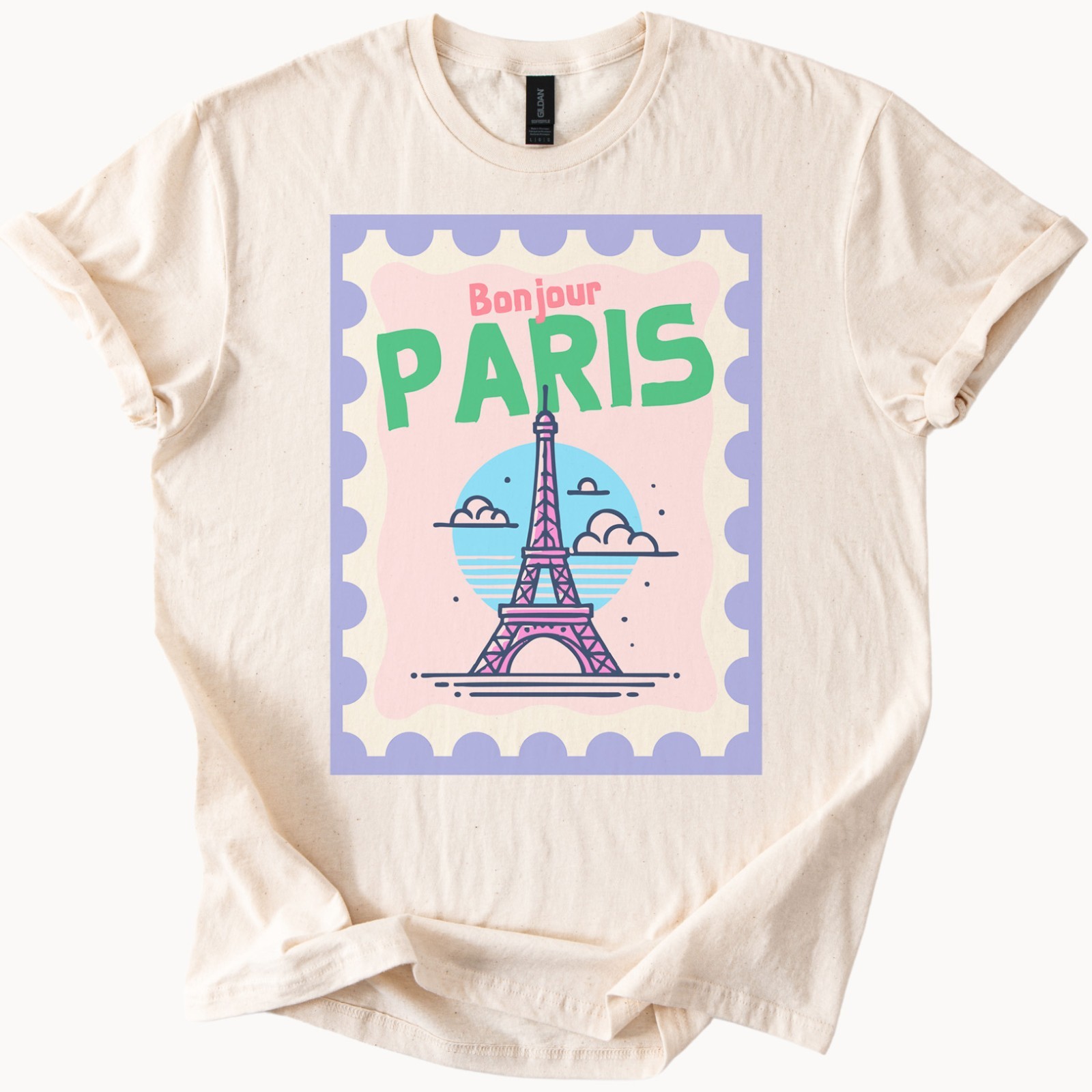 Bonjour Paris Graphic Tee Pastel Eiffel Tower Illustration French Shirt