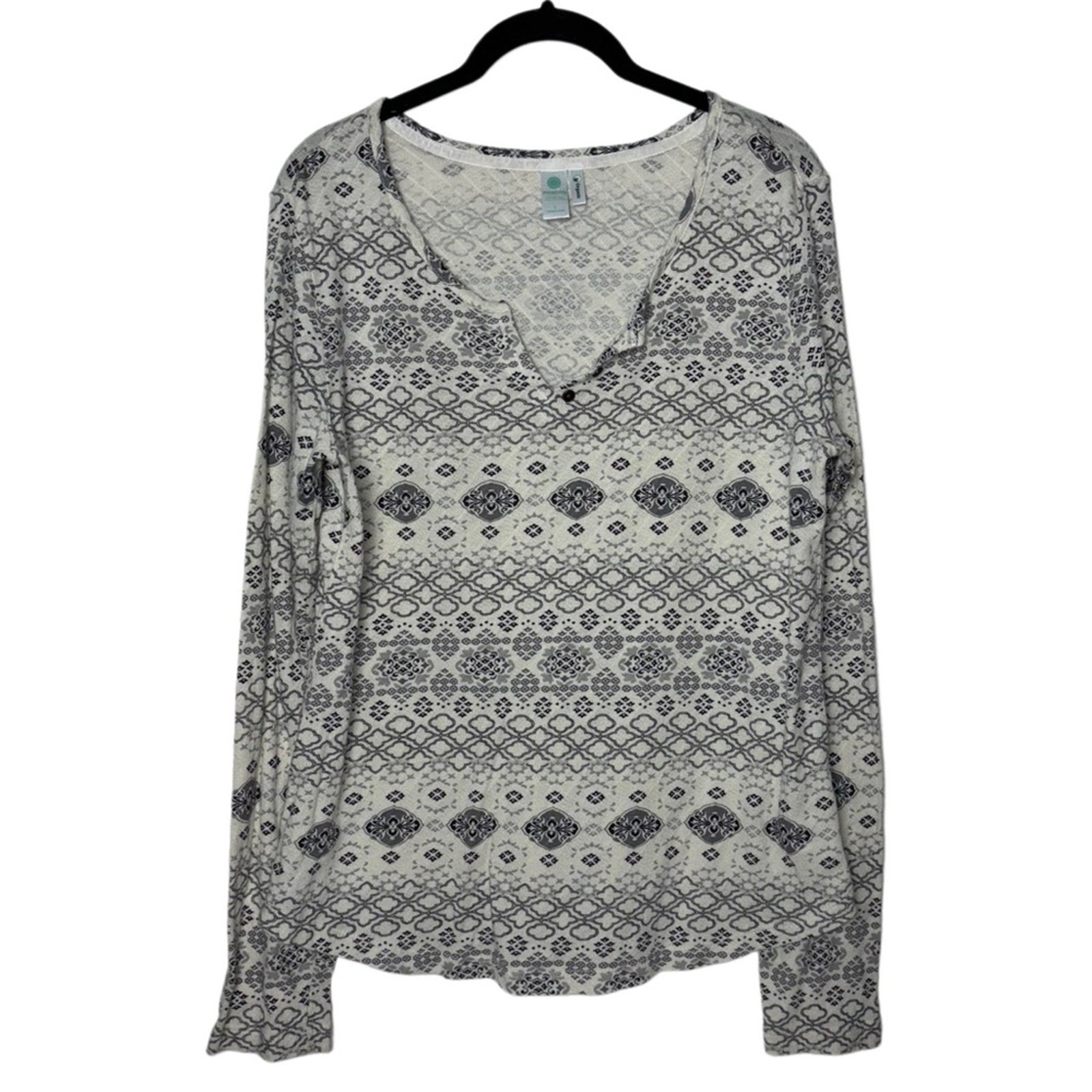 Aventura Organic Cotton Printed Light Airy Blouse Women’s large Cream Gray