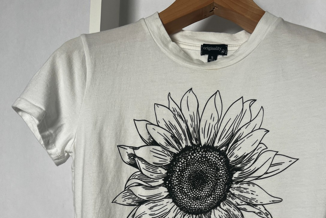 Sunflower Cropped Knit Top Womens S White Black Crew Neck Short Slv Originality