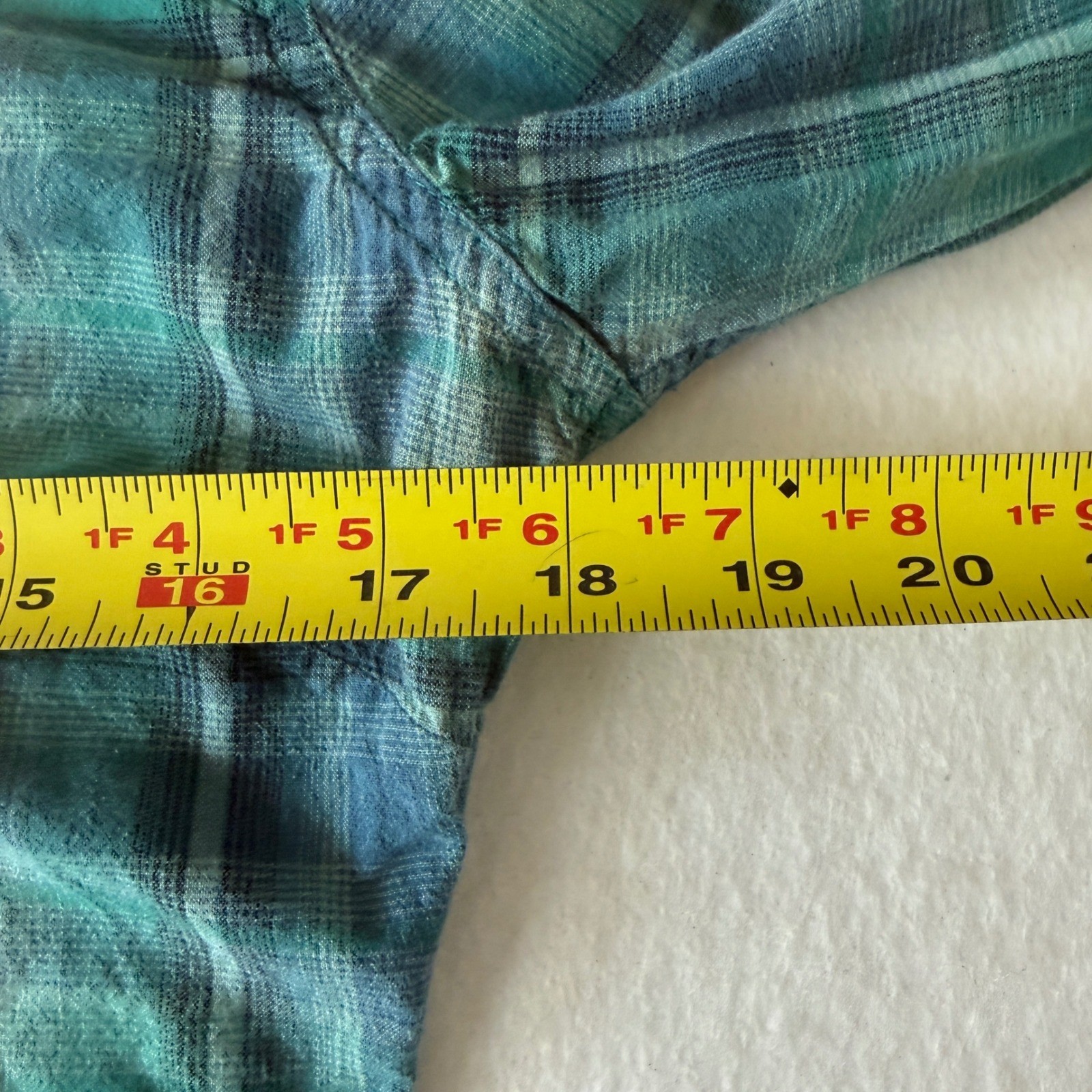Prana Plaid Cotton Button Up Shirt Womens L Teal Green