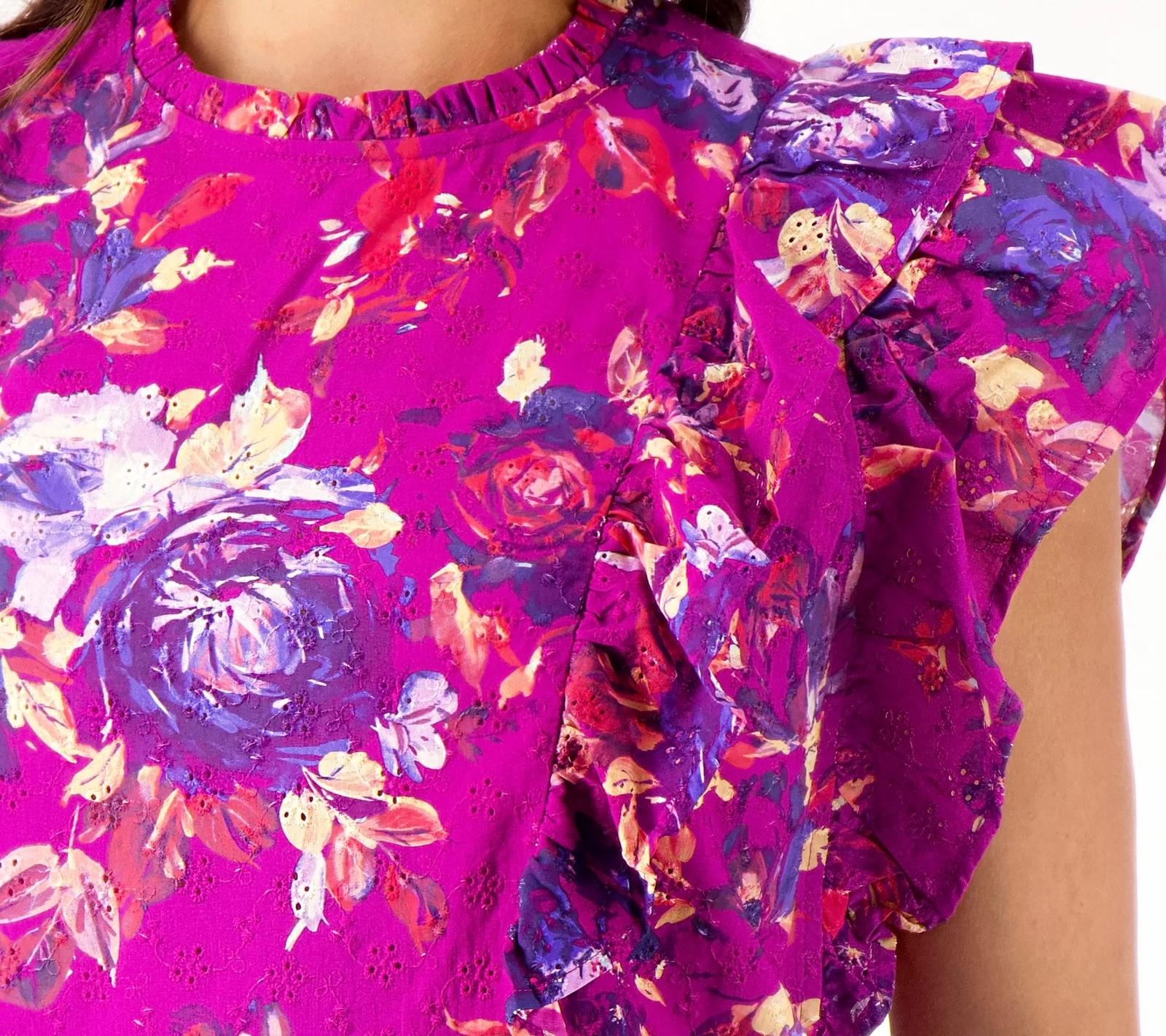 Candace Cameron Bure Printed Eyelet Top Shirt BerryBliss Rose M New
