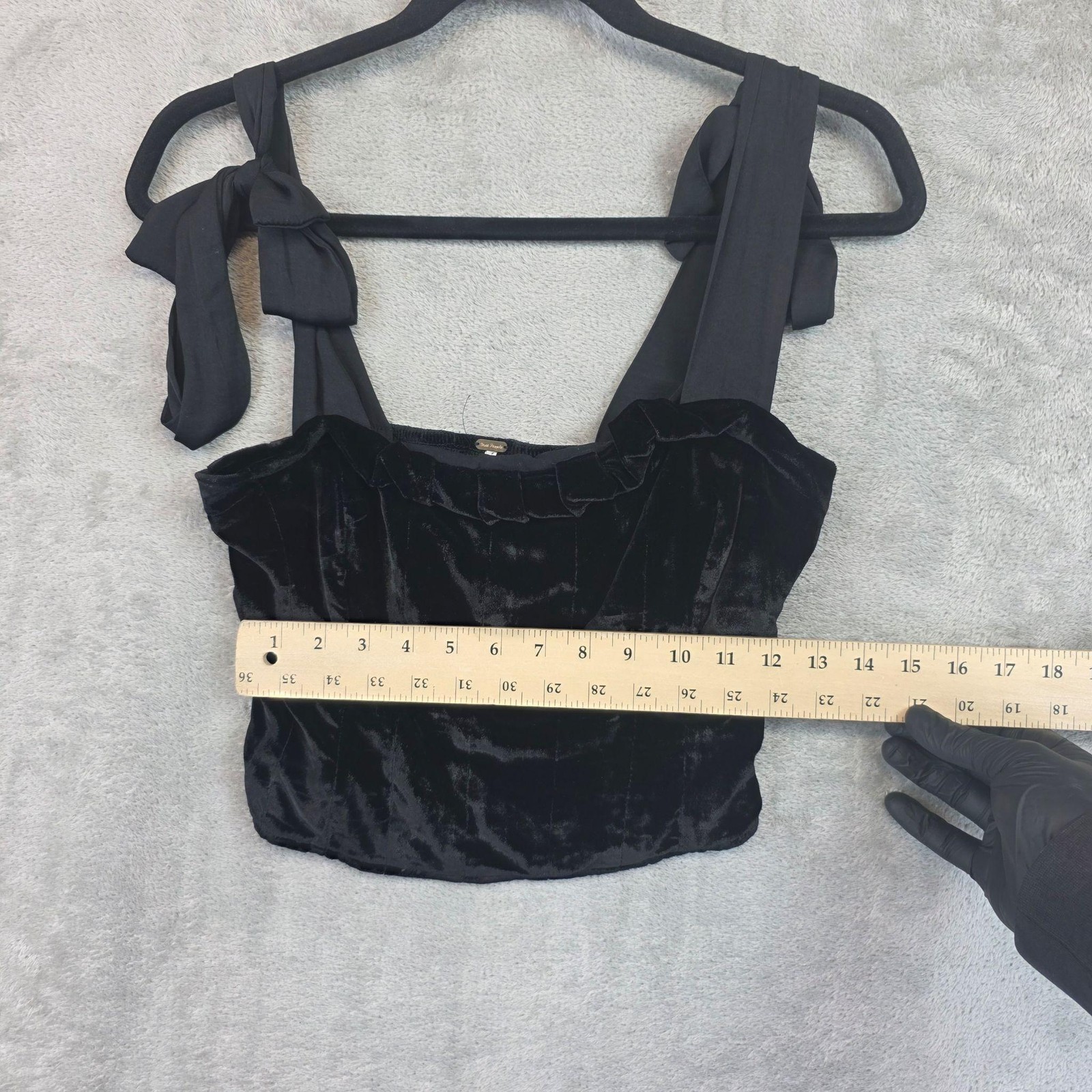Free People Tank Top Womens XS Black Velvet Square Neck Tie Strap Lined Cropped