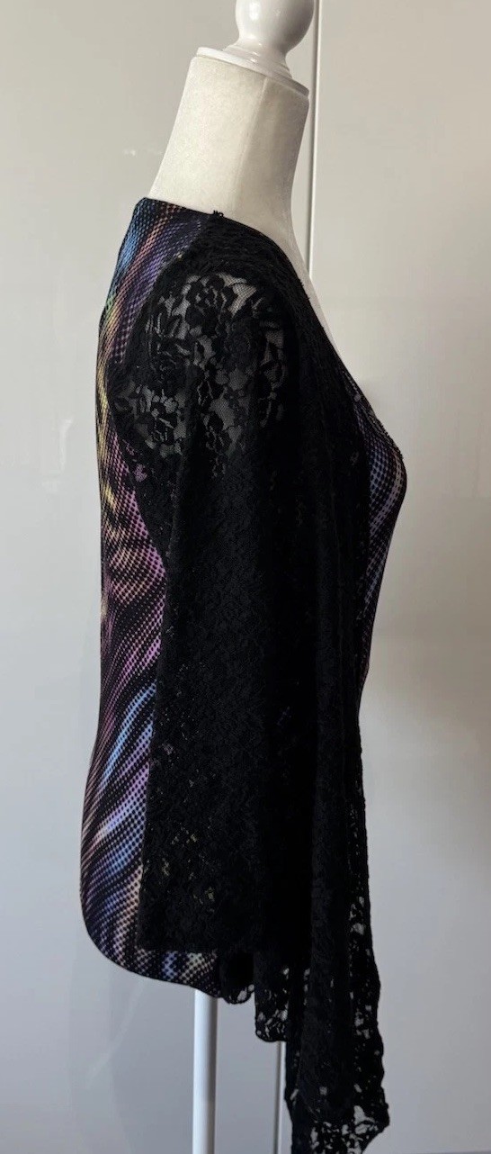 Alberto Makali Top Double Layer Stretch Floral Lace Overlay Beaded Sz M