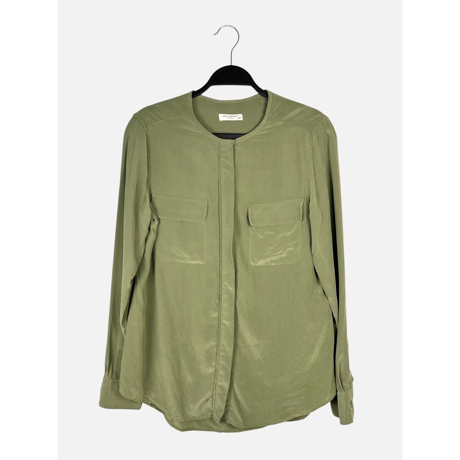 Equipment Femme Green 100% Silk Collarless Button Down Blouse Medium Q23-E368