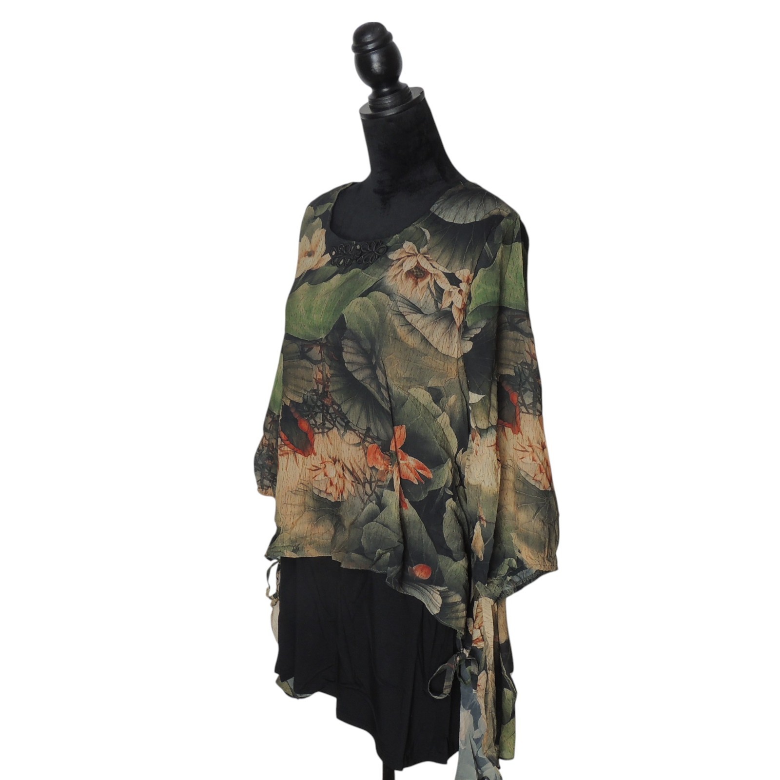 Pretty Angel Floral Layered Tunic Blouse 10977 GN/OR Large