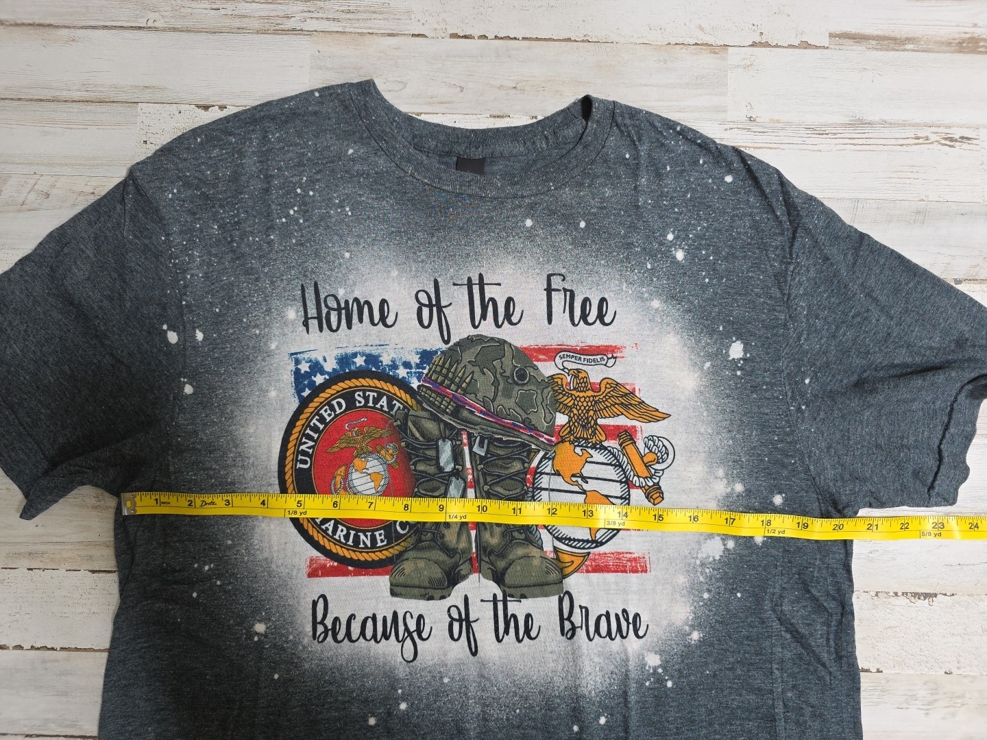 Sz Large “Home of the free because of the brave” Marines TShirt Distressed