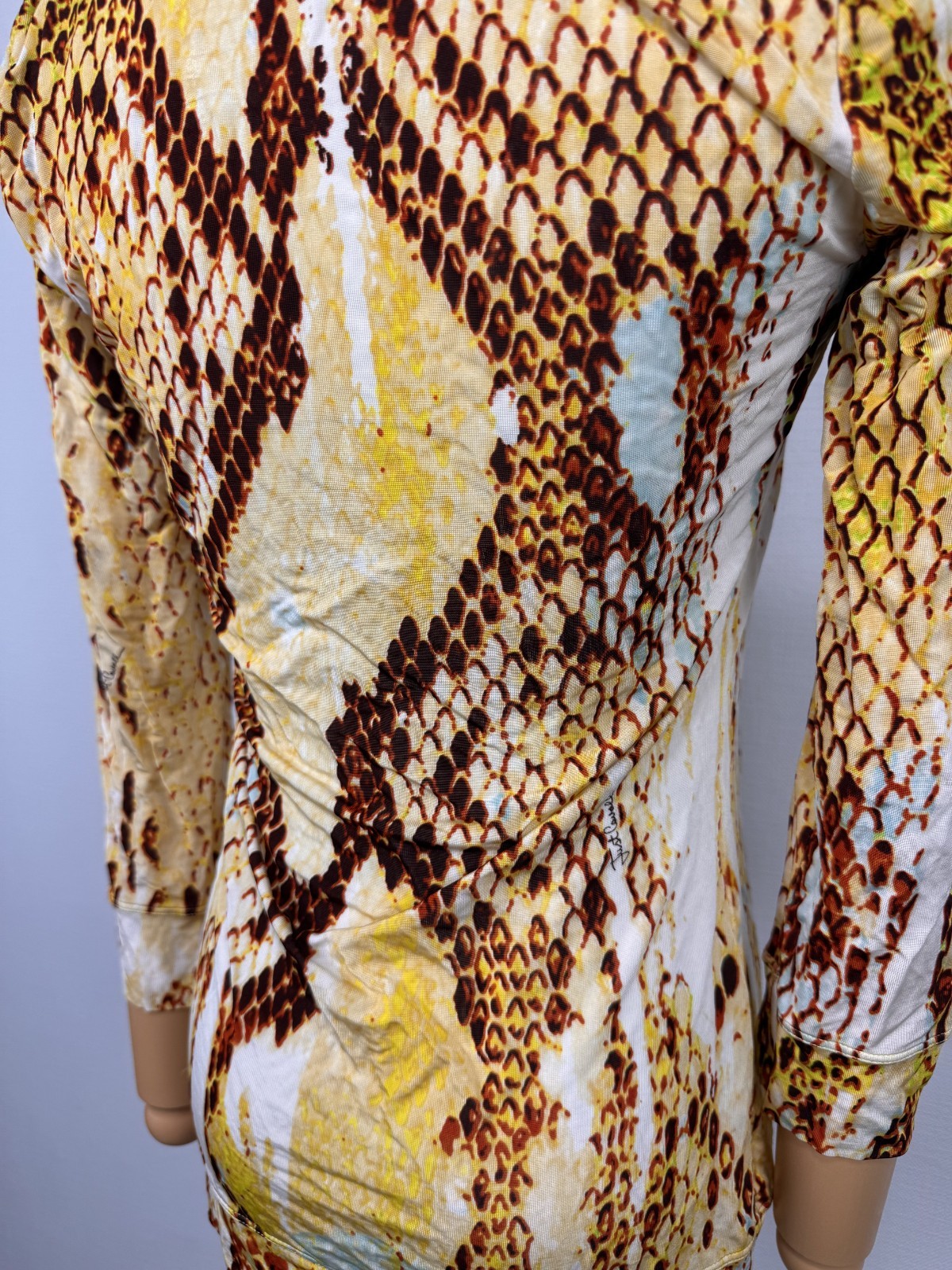 Just Cavalli Made in Bosnia Wonderful Yellow Snake Pattern Stretch Shirt Sz S