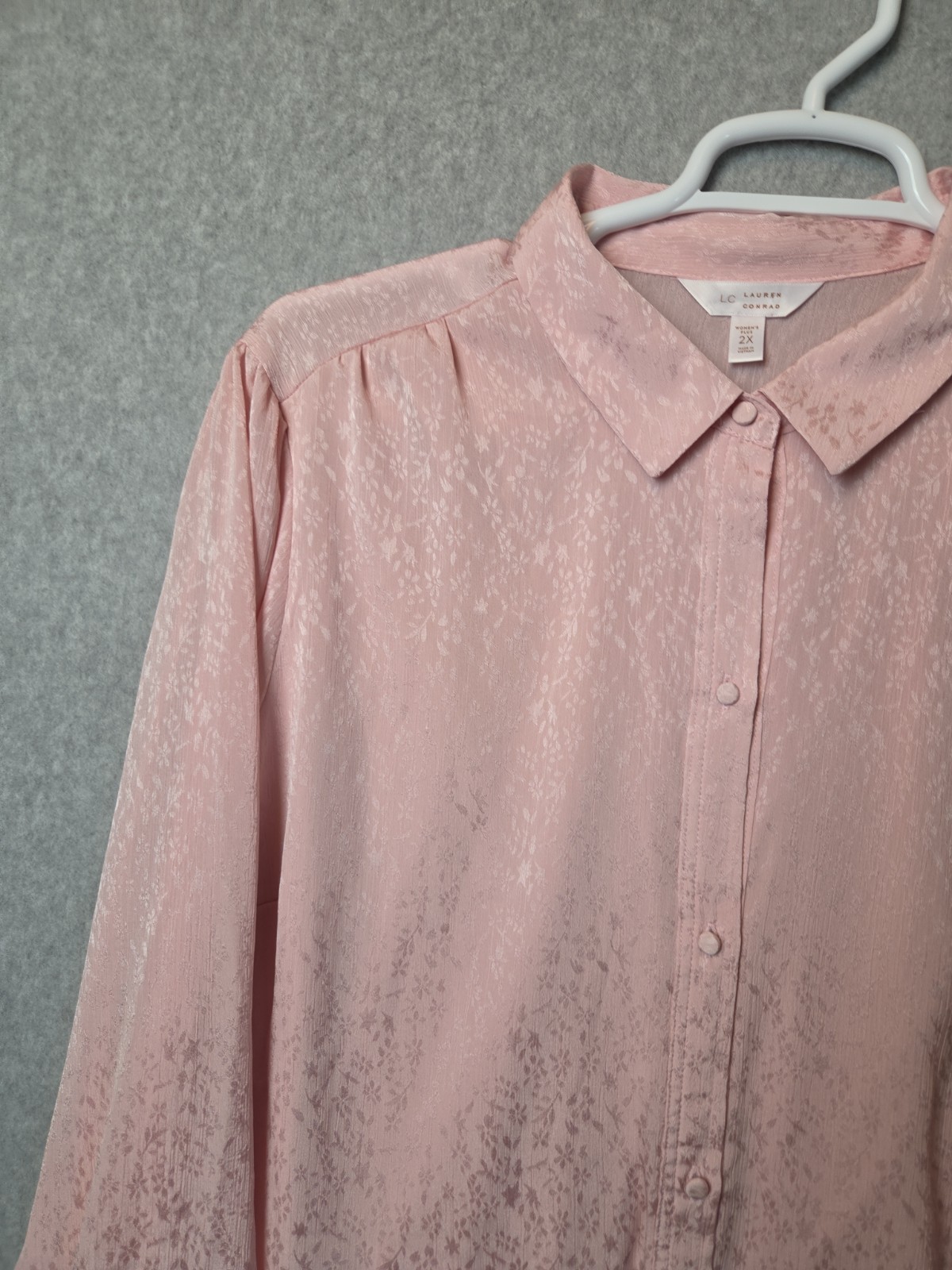 LC Lauren Conrad Pink Floral LS Lined Button Up Blouse Women’s Plus 2X