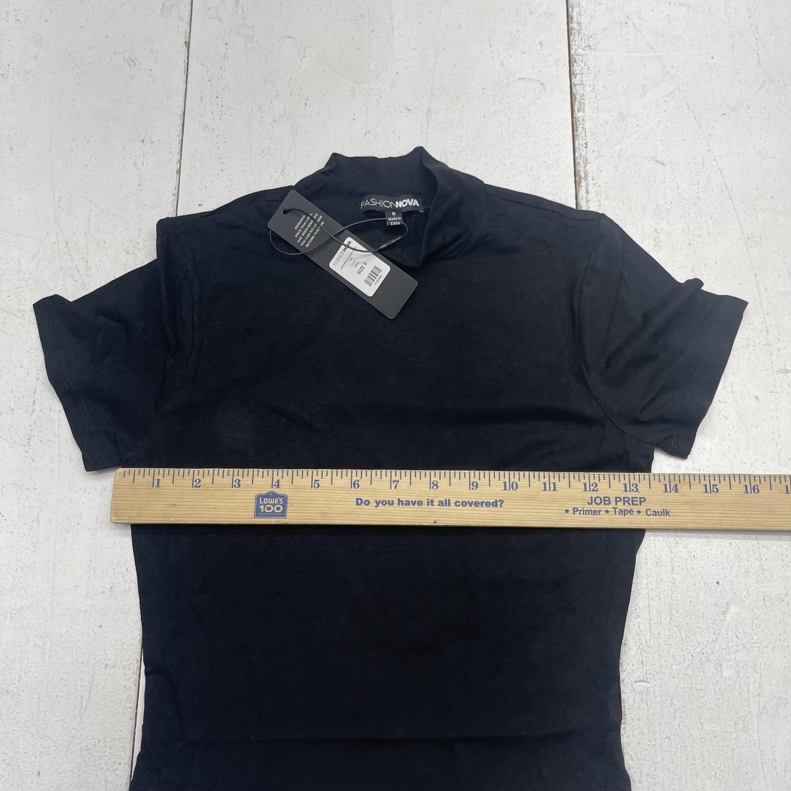 Fashion Nova Shirt Womens Small Black Mock Neck Short Sleeve Basic Top NWT