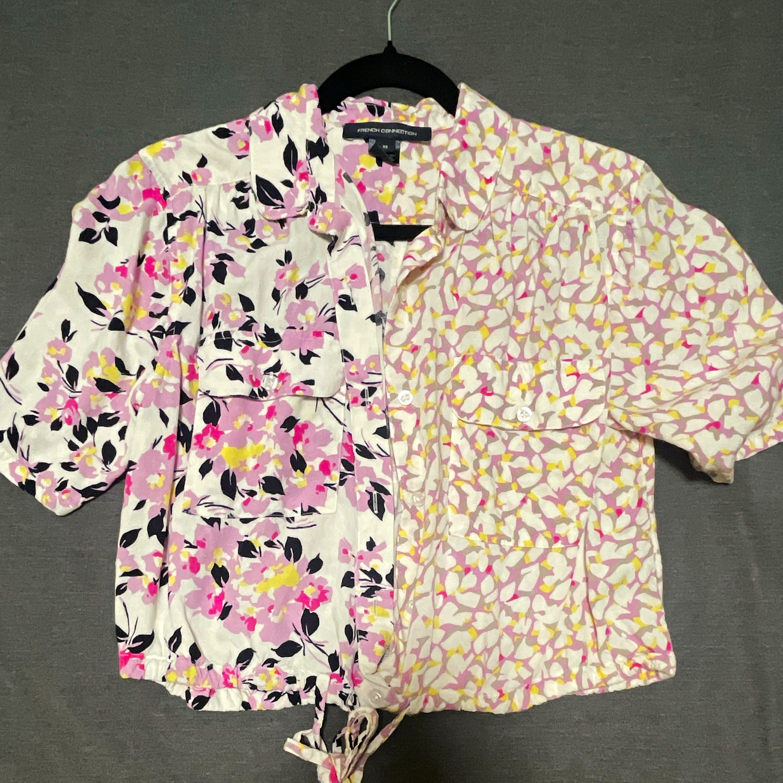 French Connection Women’s XS Floral Colorblock Collared Short Sleeve Button-Up