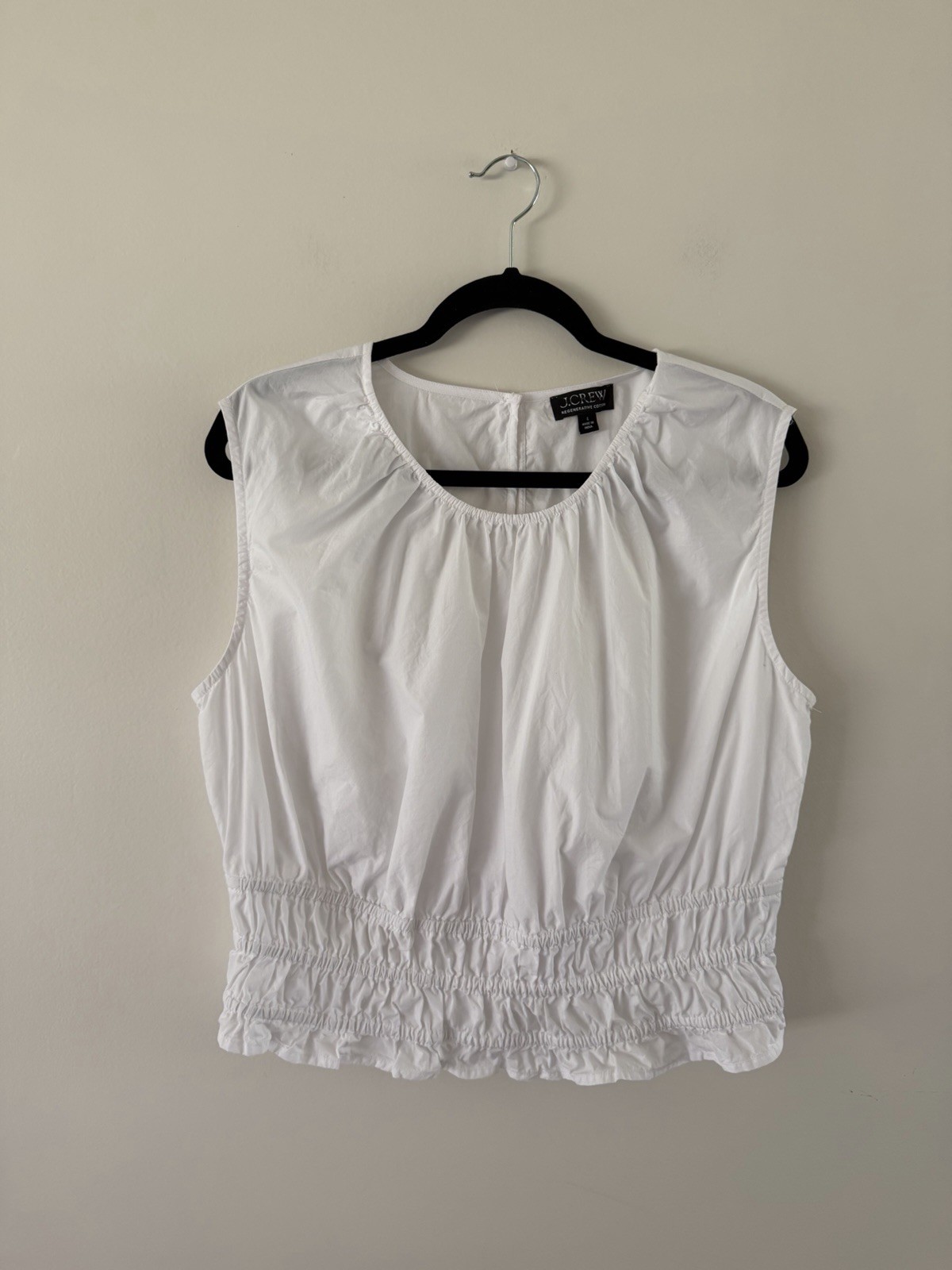 J. Crew 100% Cotton White Poplin Smocked Neutral Minimalist Classic Top Women L