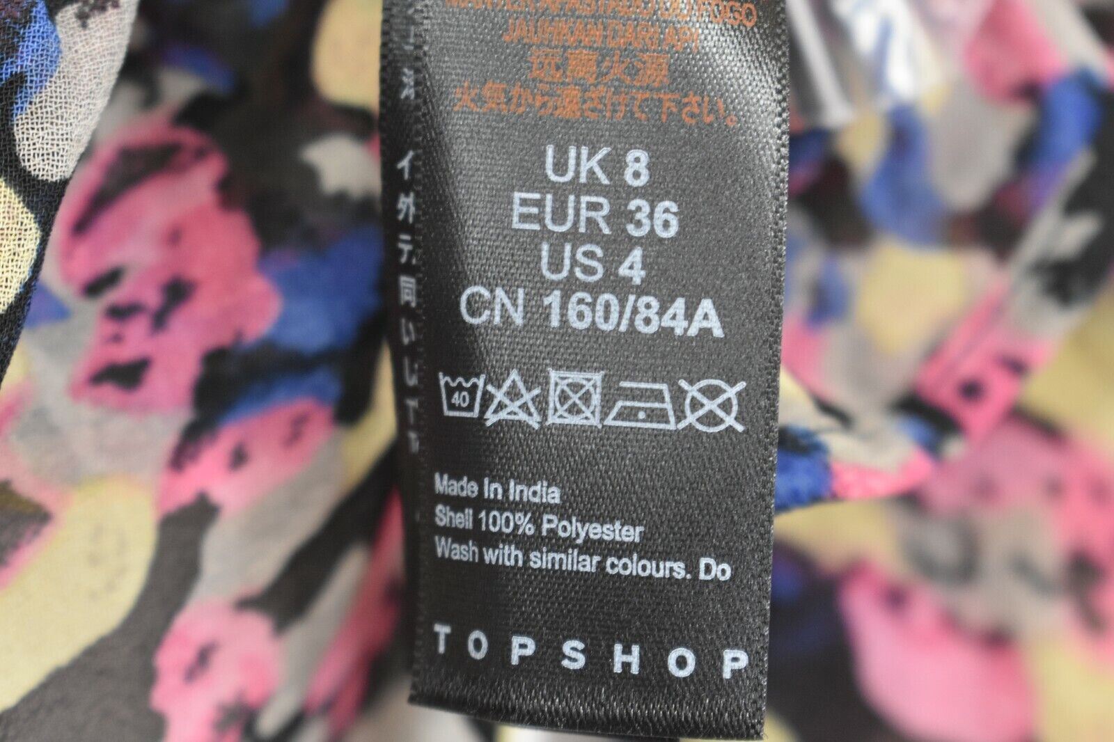 Topshop Womens Pink Front Button Drawstring Confetti Print Long Sleeve Blouse 4