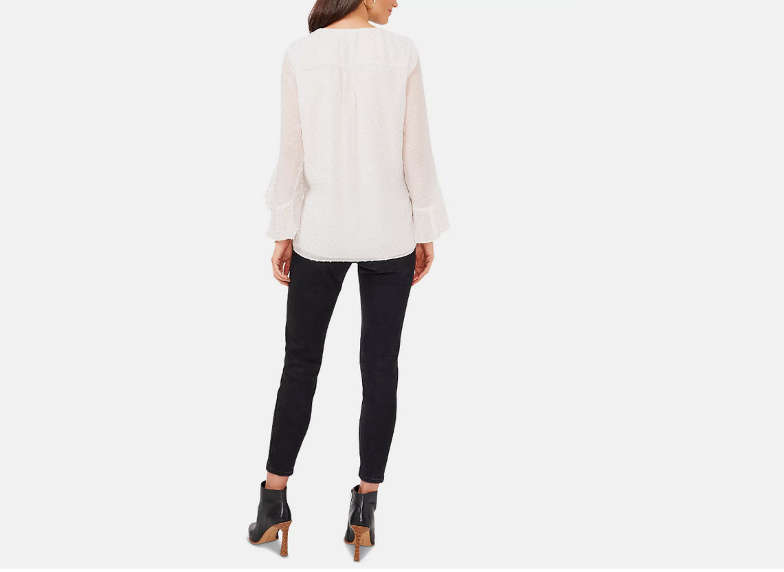 Vince Camuto Metallic Clip Dot Flutter Sleeve New Ivory Size S 400205