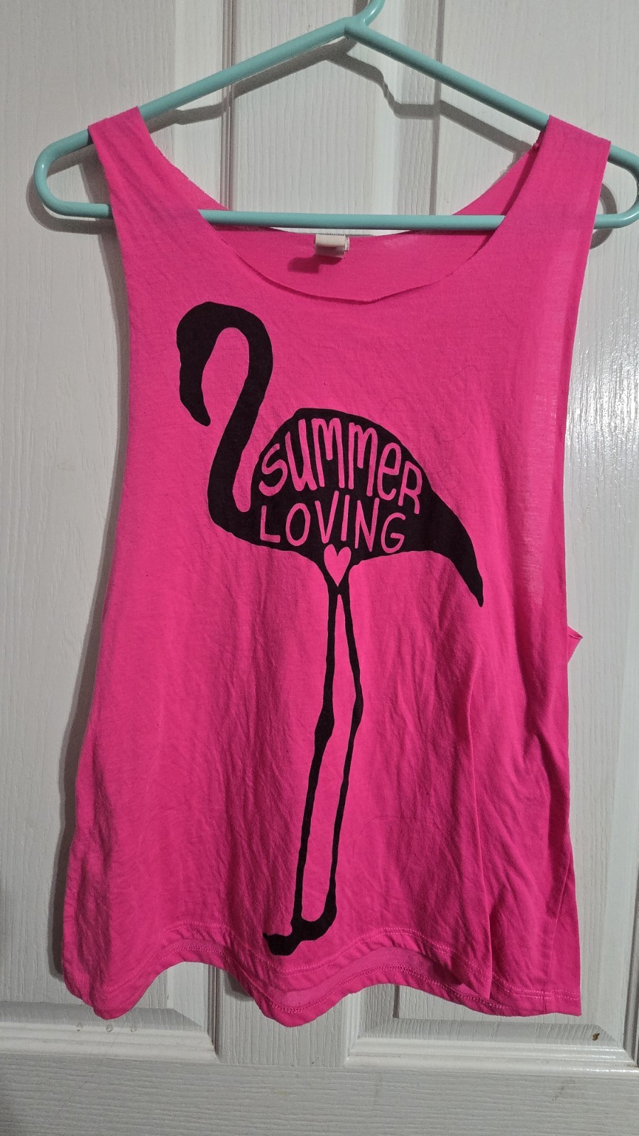 Forever 21 I Love H81 Flamingo Tank Top S Small Pink Summer Loving Graphic…
