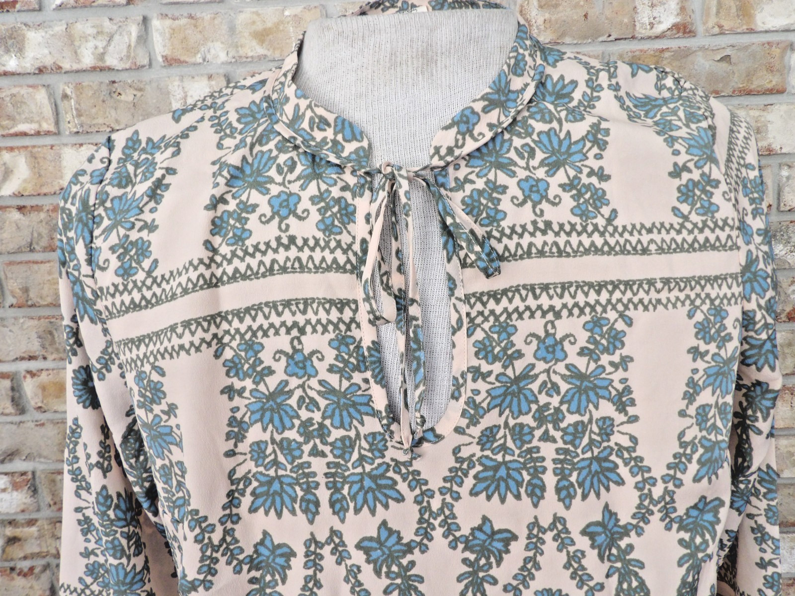 VINTAGE COSARGE SZ L MANDERIN COLLAR BELL SLEEVE TOP HIPPY COTTAGE CORE BOHO