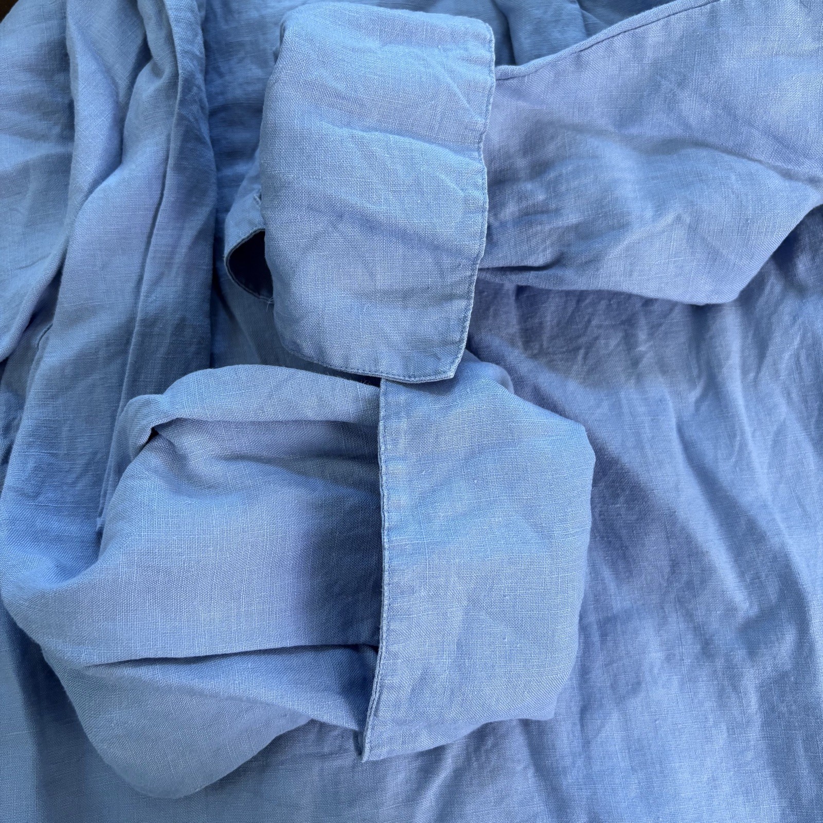 Edward Irish Linen Fisherman Baby Blue Button up Blind Placket 3/4 Sleeve 1X