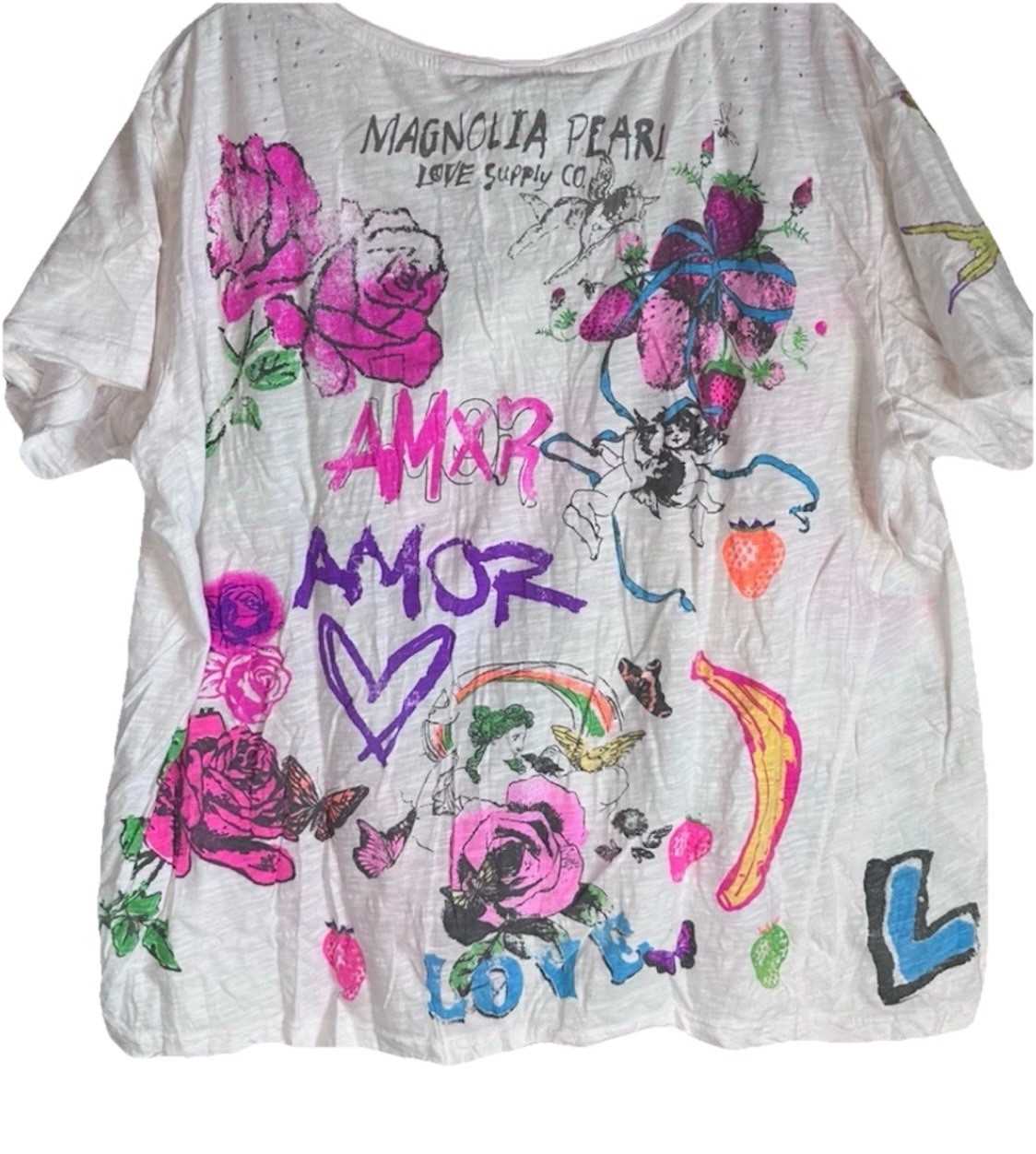 NWT Magnolia Pearl Fruitful Graphics Tee Shirt 🐅 🍌 Sold Out 🍎 🦋