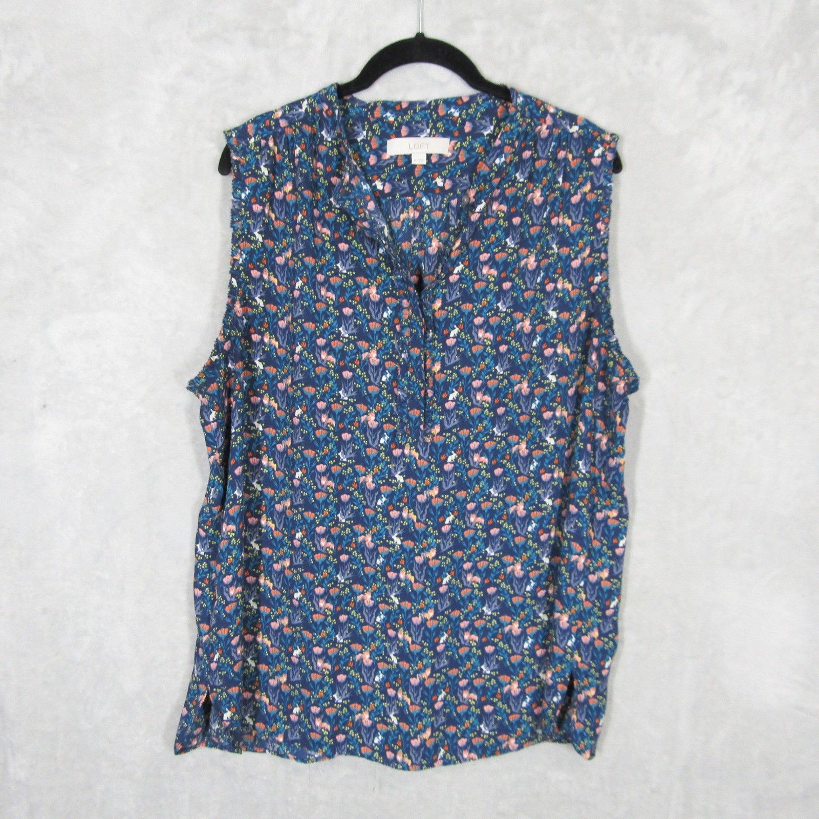LOFT Womens XL Navy Blue Floral Pink Print Sleeveless Blouse Top