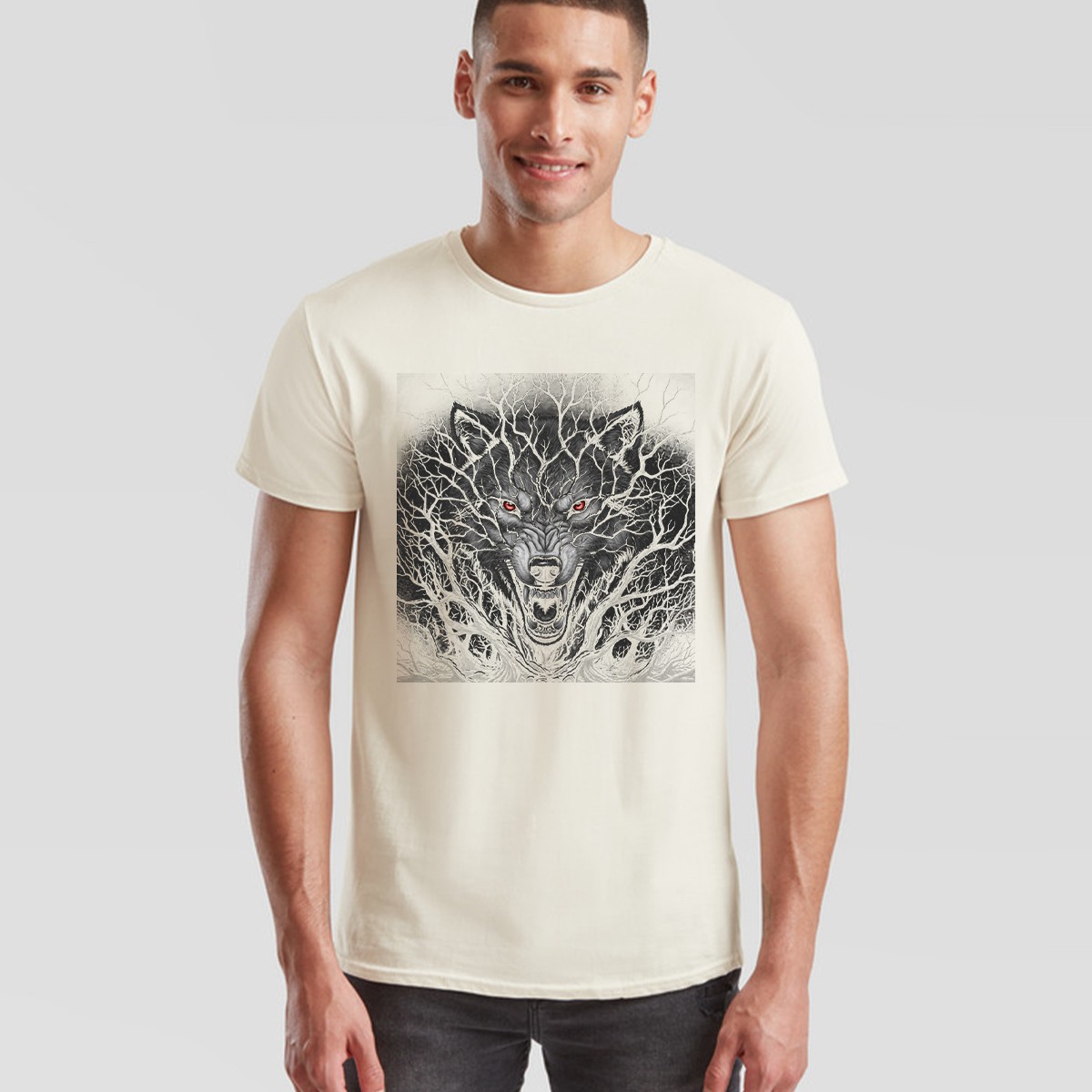 Spiral Forest Wolf Unisex T Shirt Black Cotton Goth Biker Rock Graphic Tee Shirt