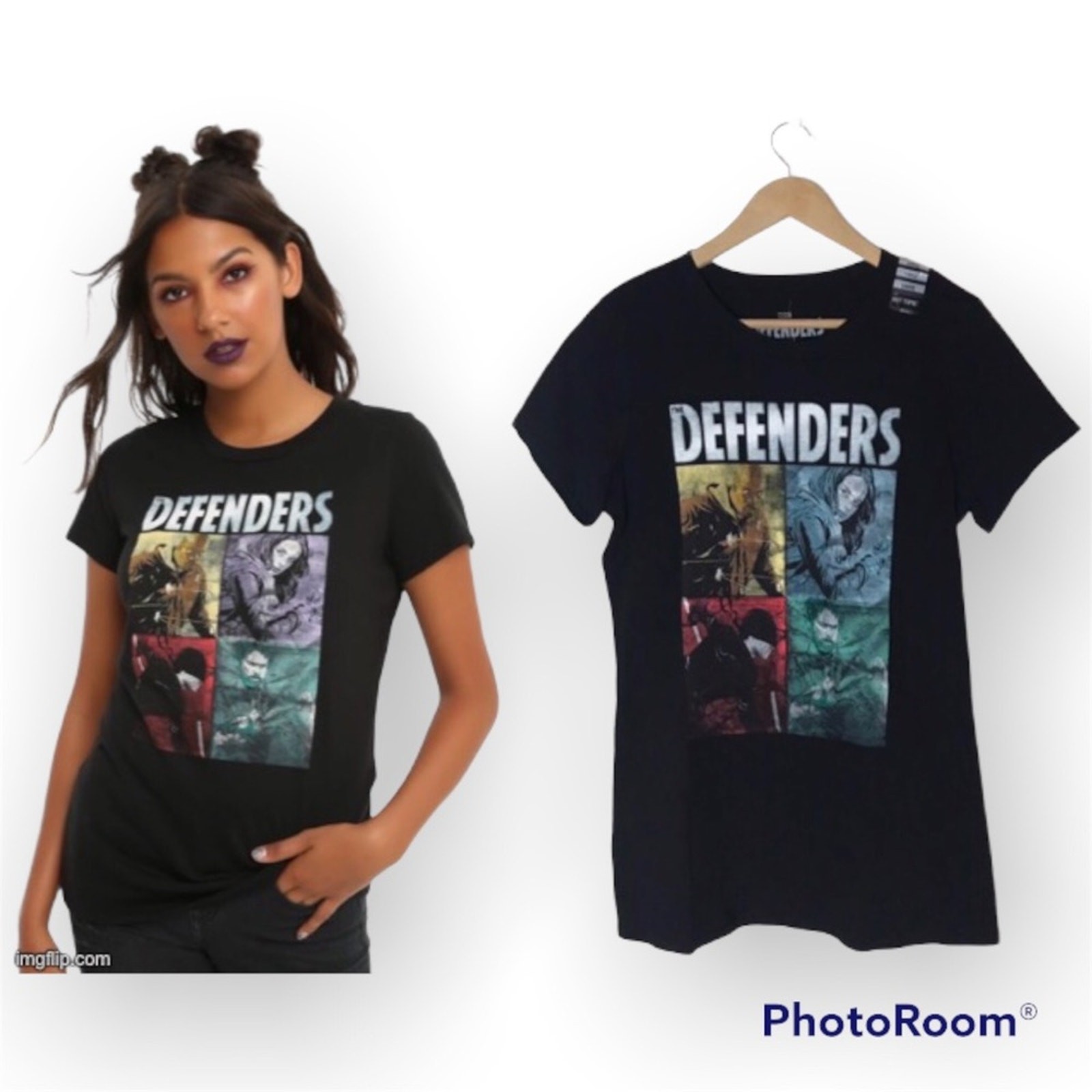 Marvel Defenders NWT Junior Medium Black 100% Cotton Boxes Graphic T-Shirt
