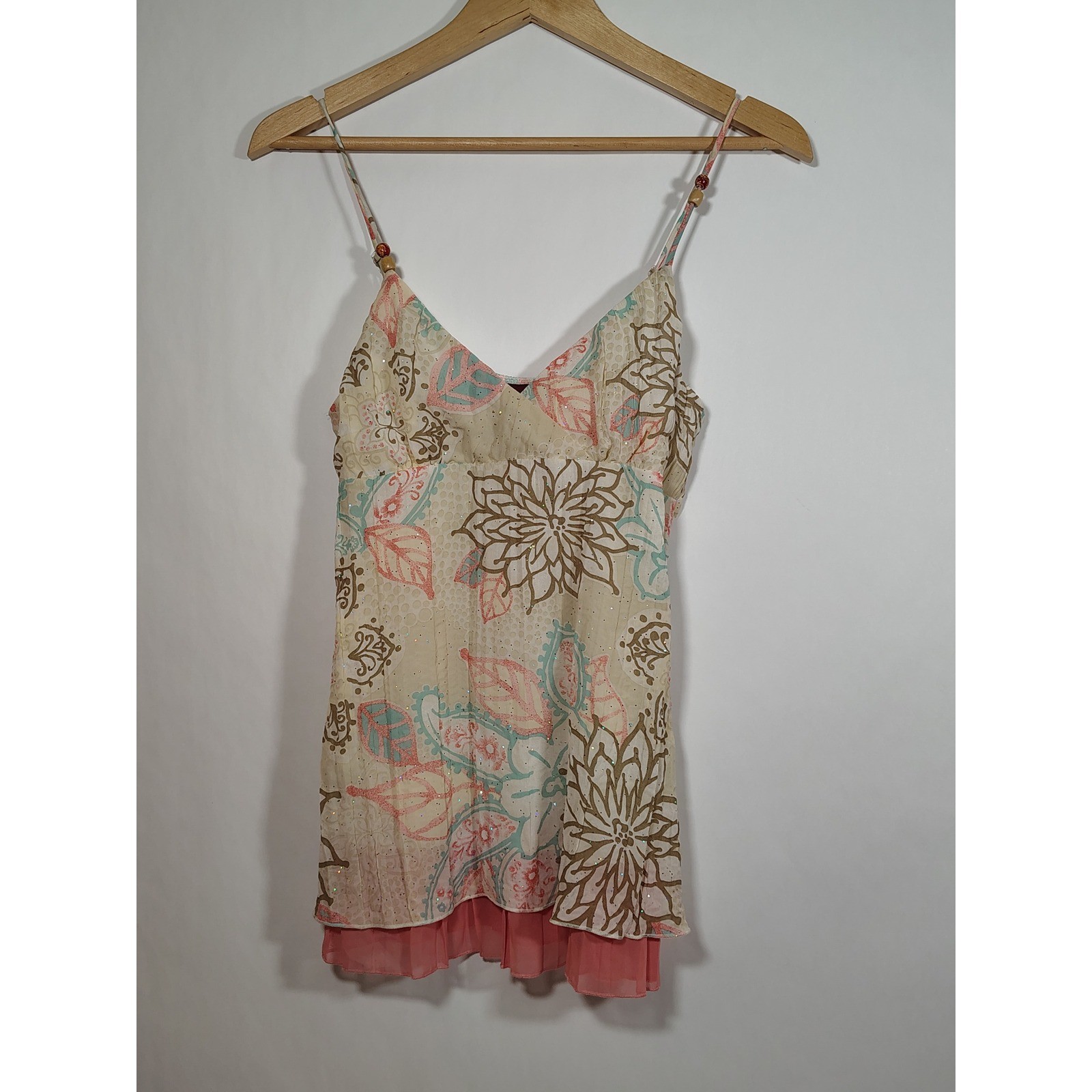 Jordache Juniors Floral Sheer Overlay Layered Camisole Top M