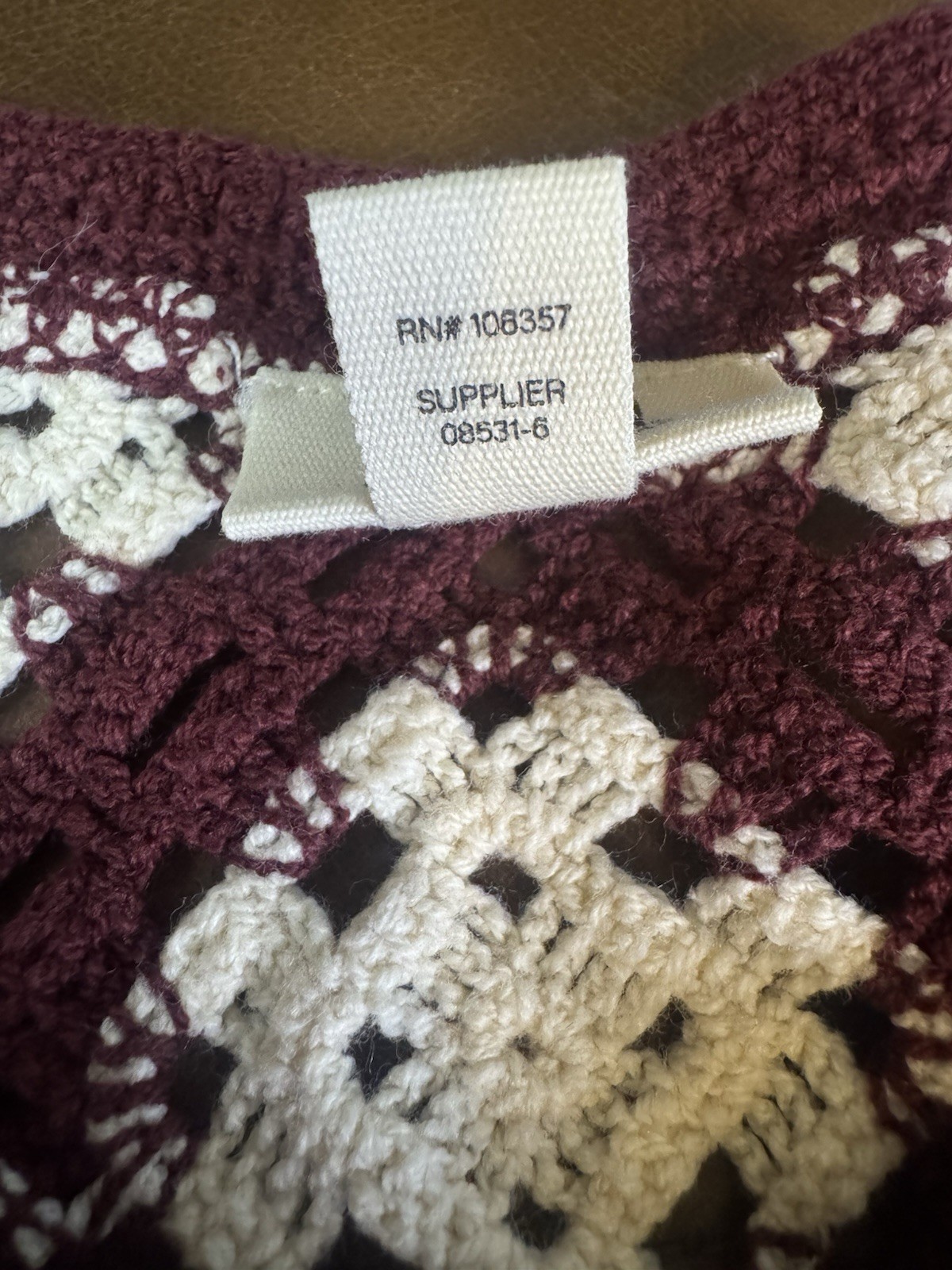 A New Approach Crochet Top Floral Sleeveless Burgundy Tassel womens M