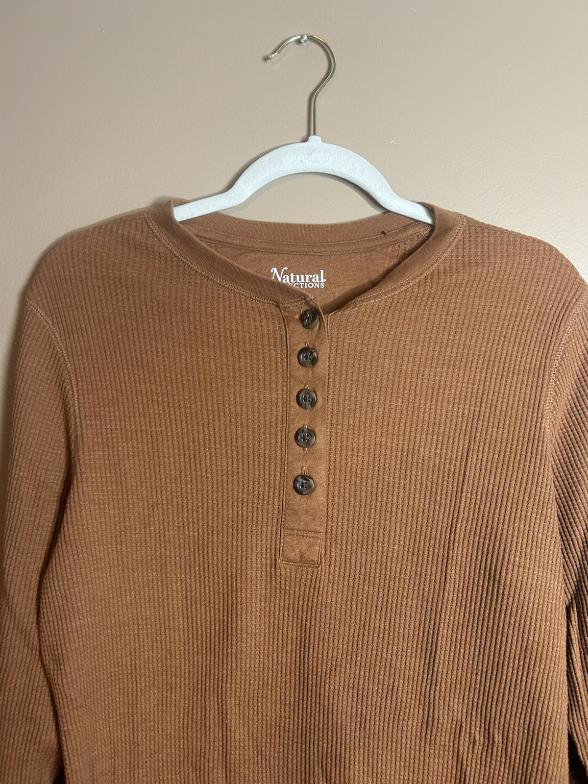 Natural Reflections Orange Solid Long Sleeve Shirt Blouse Size L Soft Cotton
