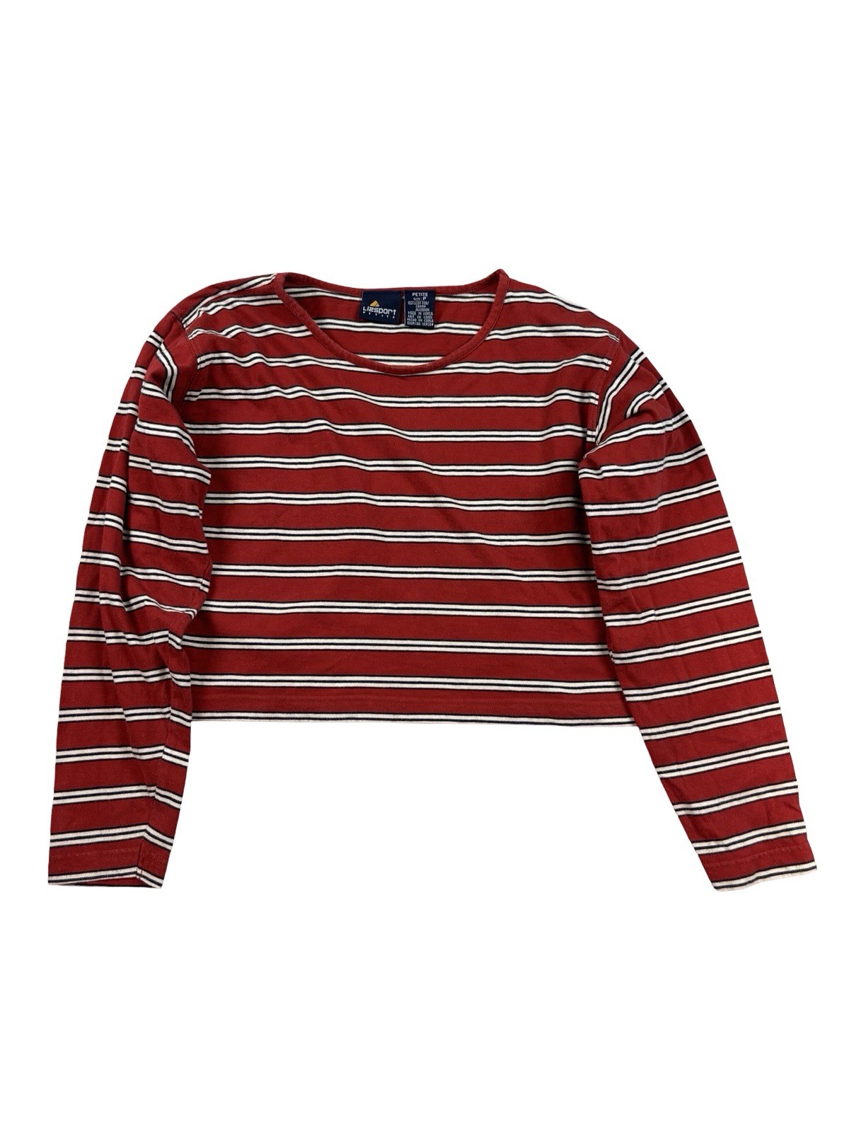 Vintage Lizsport Petite Red Striped Crop Top Women’s Petite P 90s Preppy Cotton