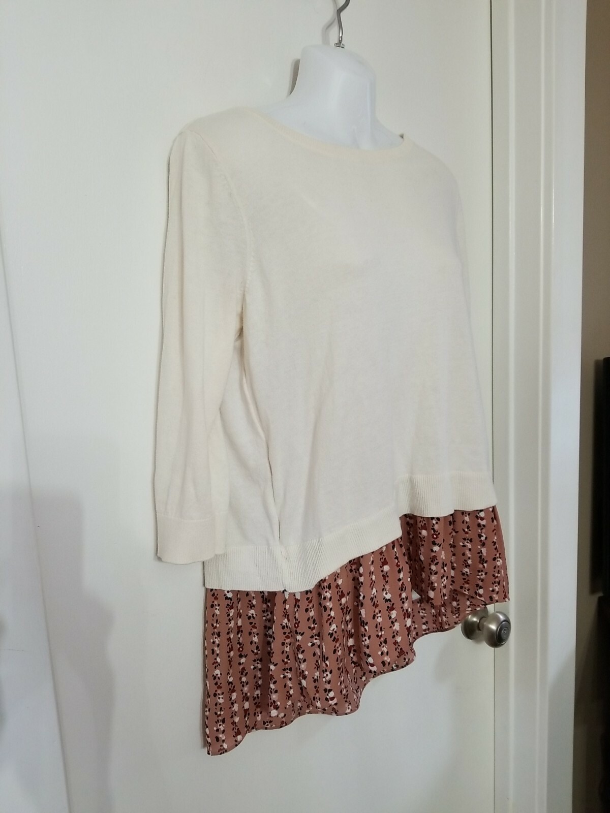 LOFT Sweater Cream Multi Layered Look Mixed Media Design Sheer Blouse Women’s M