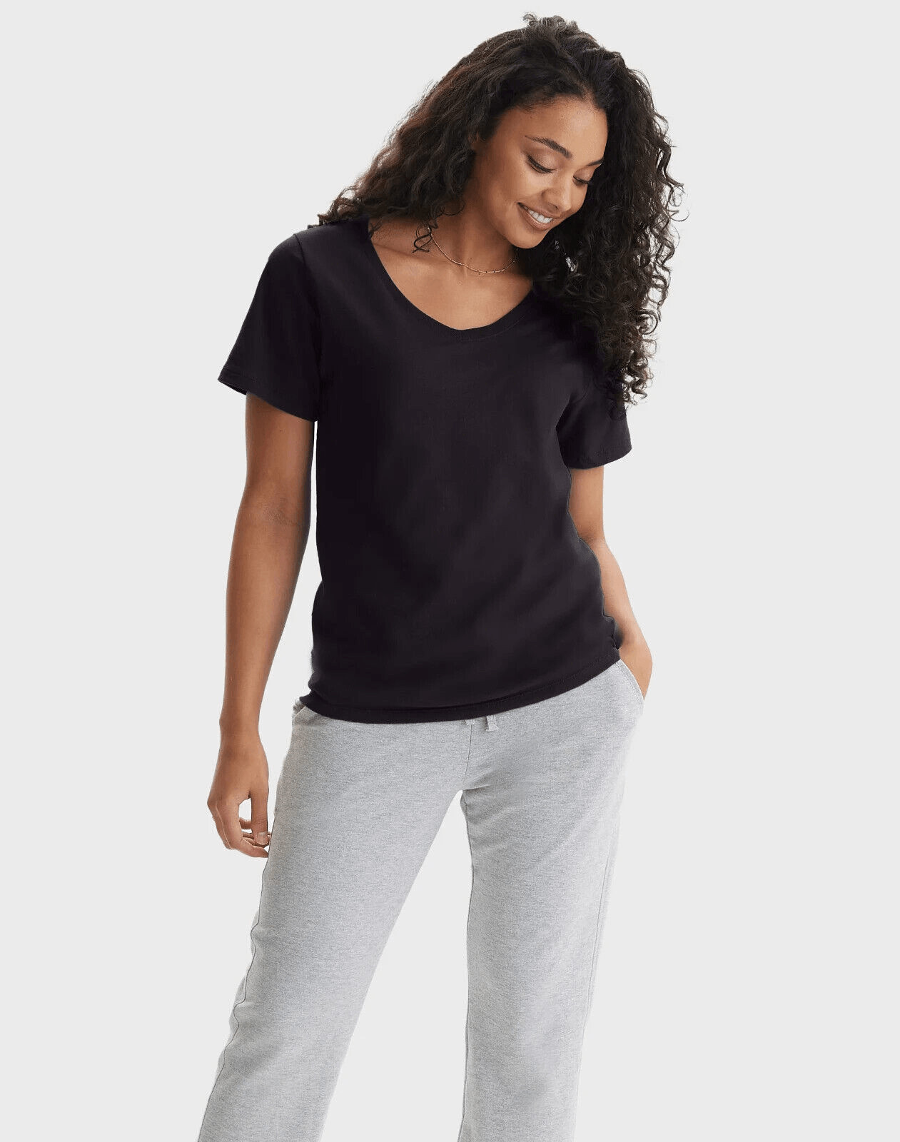 Hanes T-Shirt Women’s Cotton V Neck Short Sleeve Perfect-T Size XL