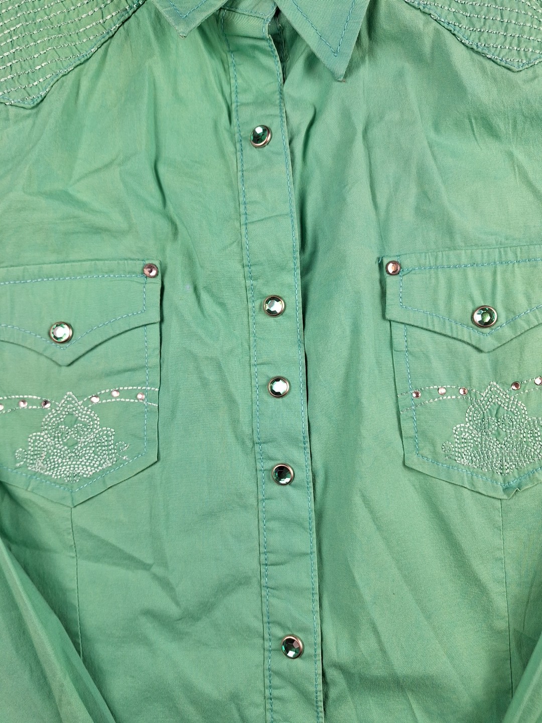 Rock 47 by Wrangler Shirt Gem Snap Embroidery Gemstone Rhinestones Womens Large