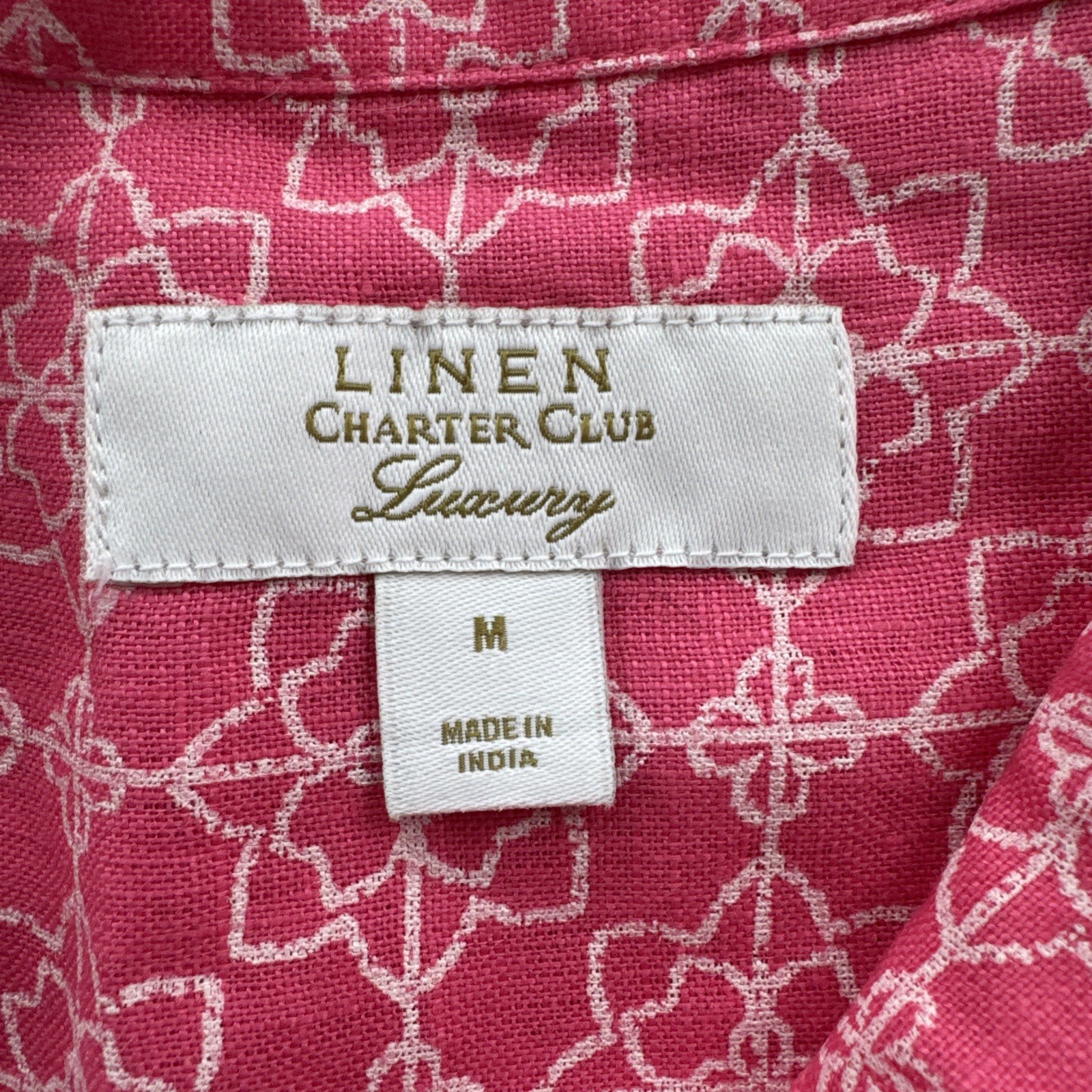 Charter Club Linen Luxury Medium Blouse Tunic Pink Button Women’s C5