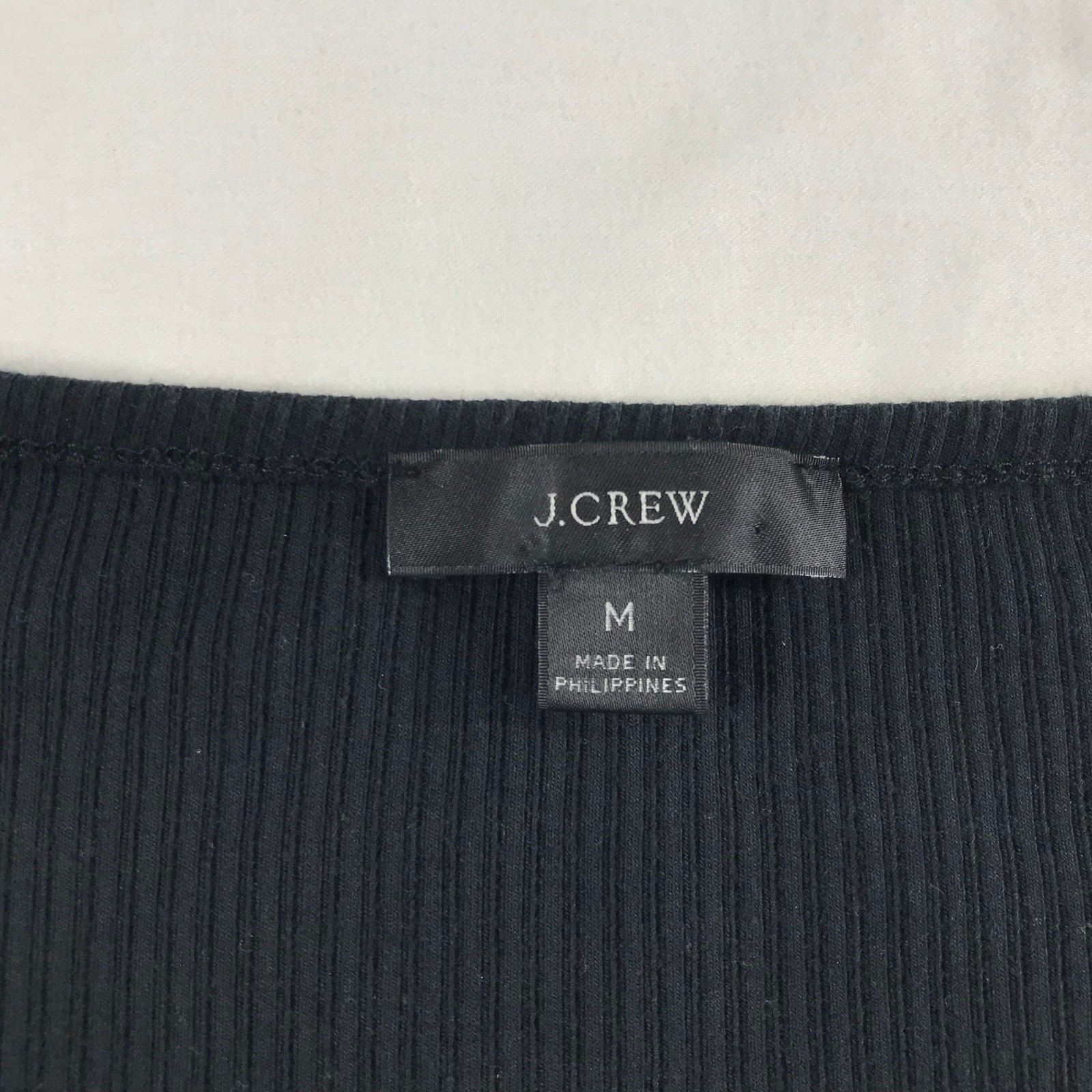 J.Crew Womens Black Ribbed Square Neck Puff Shoulder Long Sleeve Top Size M