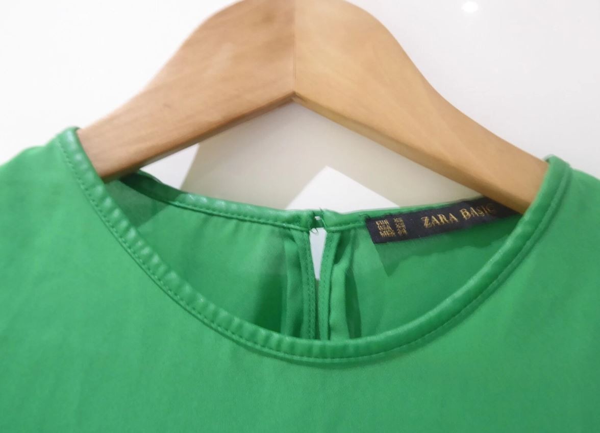 ZARA green top with faux leather trims Size XS Size 6 8 10 approx