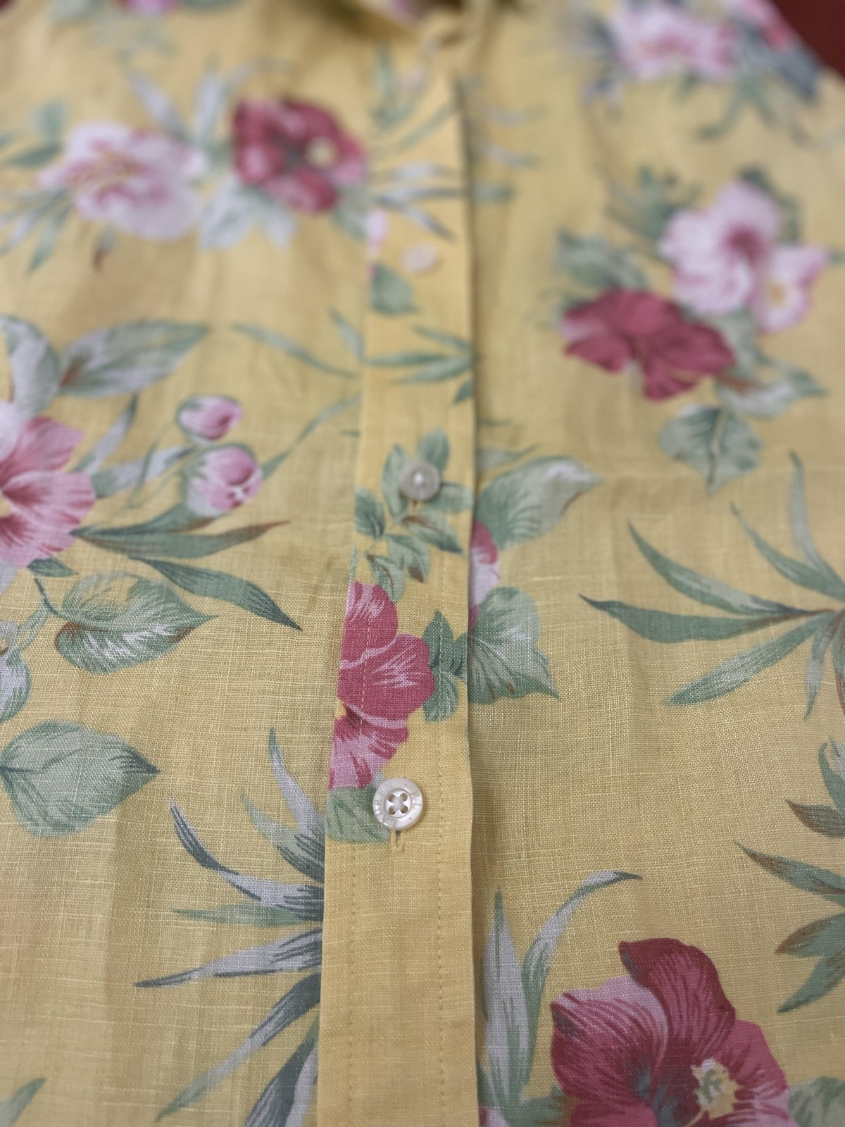 Lauren Ralph Lauren Button Up Shirt Womens P/S Yellow Floral Linen Sleeveless
