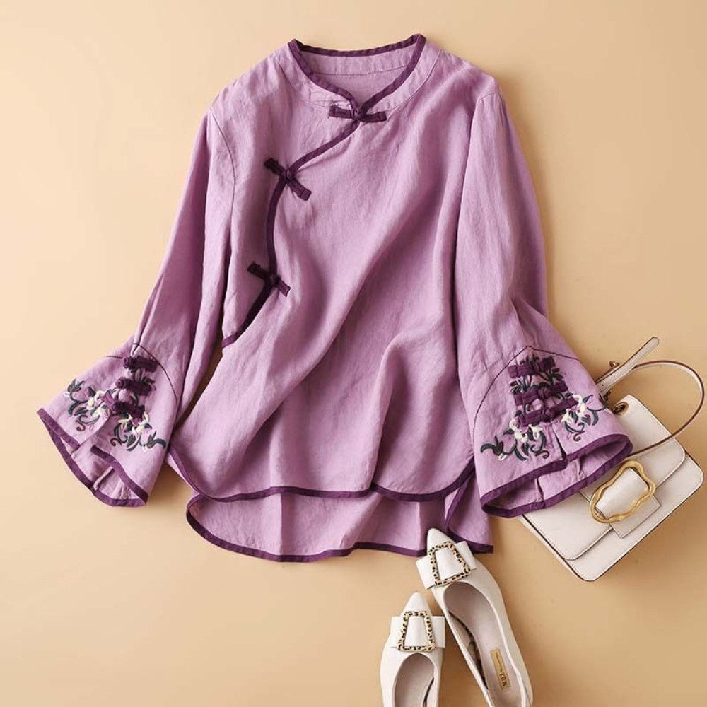 Ethnic Women Tops Blouse Retro Shirts Chinese Tang Suit Embroidery T-shirts
