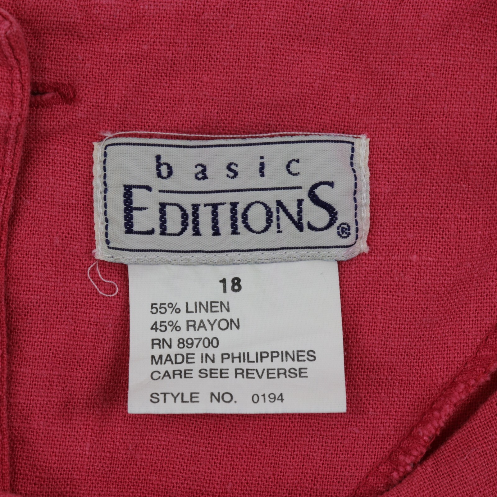 Basic Editions Pink Sleeveless Back Button Top Size 18 Embroidered Dragonfly